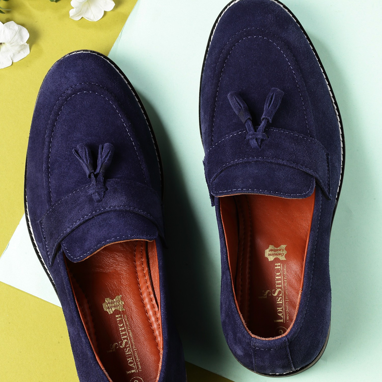 Image of LOUIS STITCH Men's Federal Blue Italian Suede Leather Loafer Moccasin Shoes 11 UK Loafers For Men