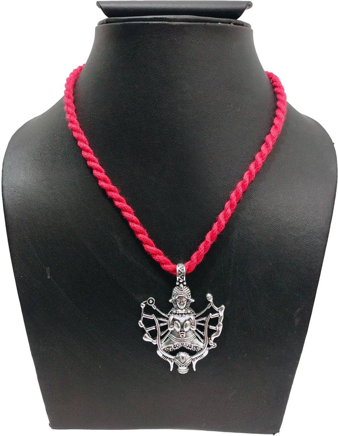 JDDCART Red Thread Necklace oxidized silver metal tribal goddess