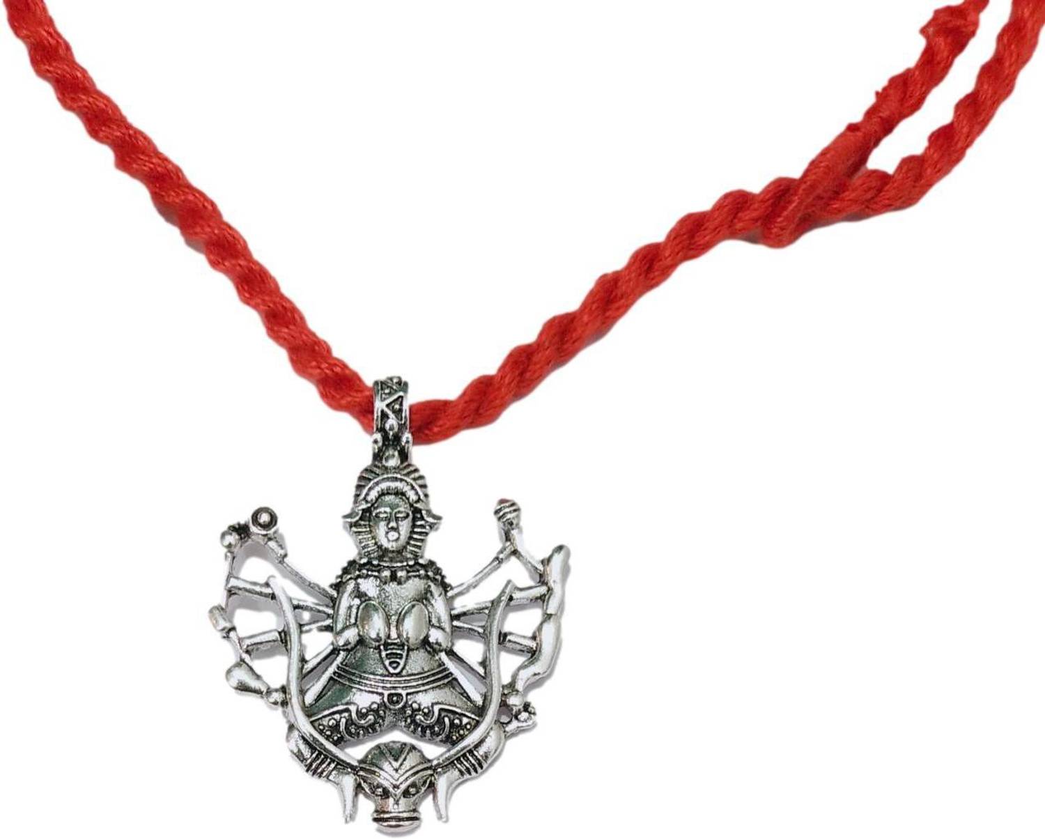 JDDCART Red Thread Necklace oxidized silver metal tribal goddess