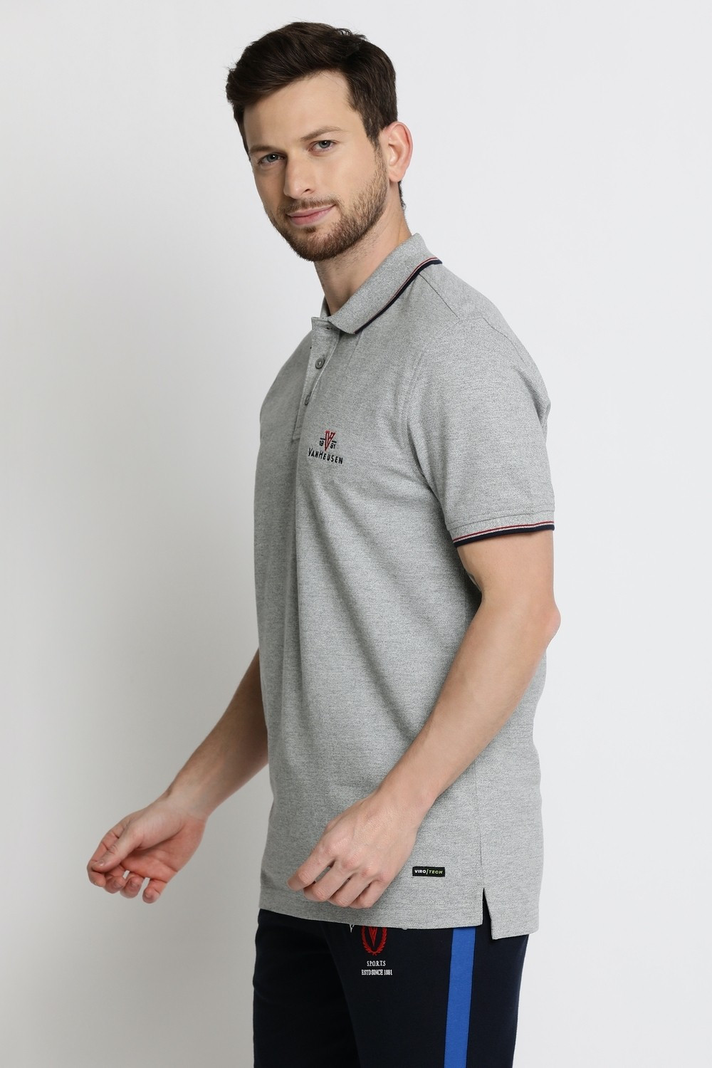 Image of VAN HEUSEN Solid Men Polo Neck Grey T-Shirt