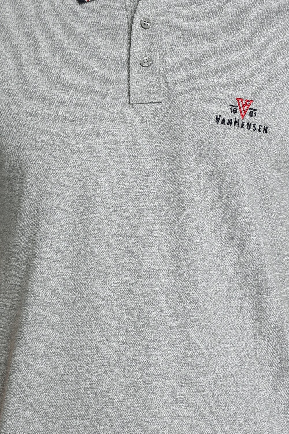 Image of VAN HEUSEN Solid Men Polo Neck Grey T-Shirt