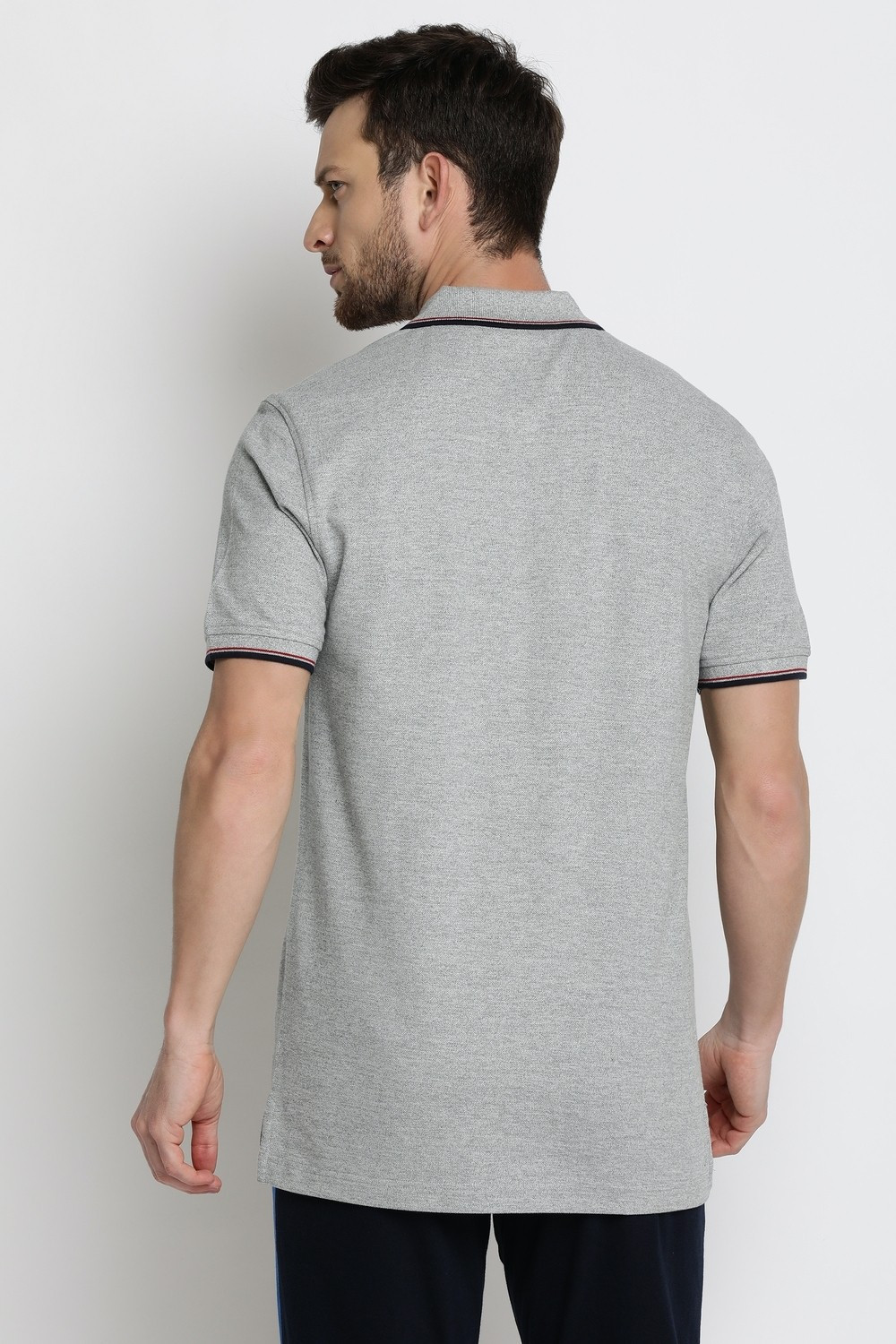 Image of VAN HEUSEN Solid Men Polo Neck Grey T-Shirt