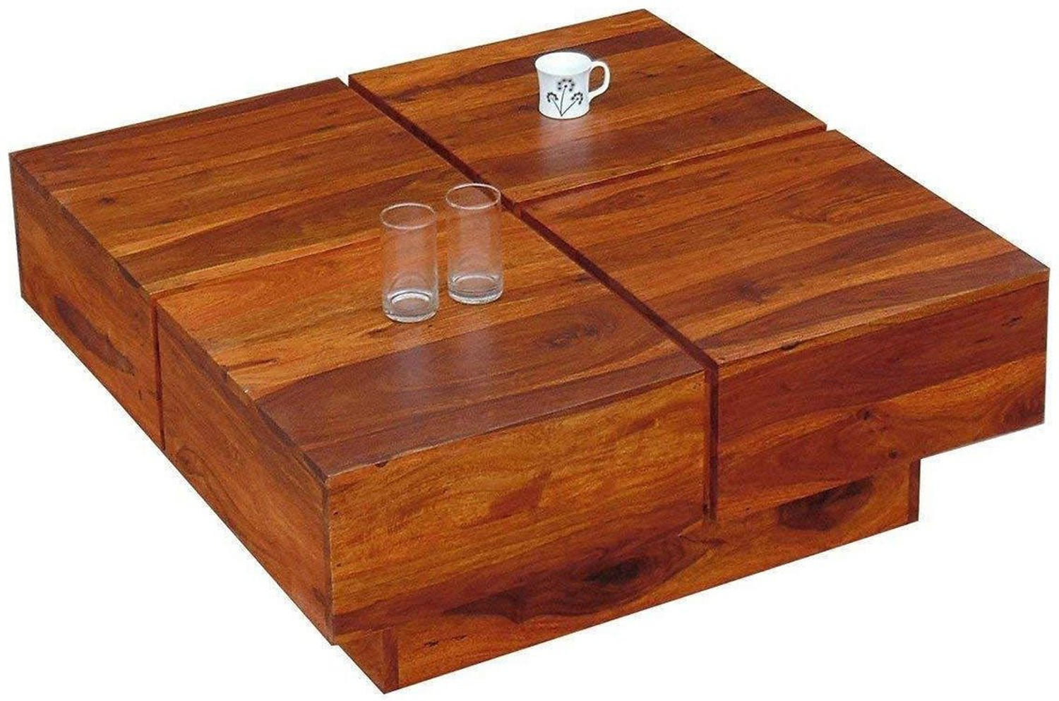 Image of Divine Arts Solid Sheesham Wood Square Center Coffee Table for Living Room Solid Wood Coffee Table