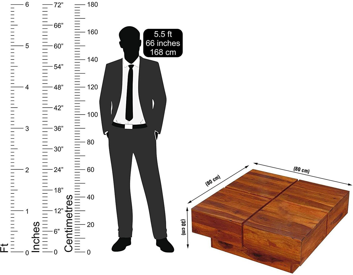Image of Divine Arts Solid Sheesham Wood Square Center Coffee Table for Living Room Solid Wood Coffee Table