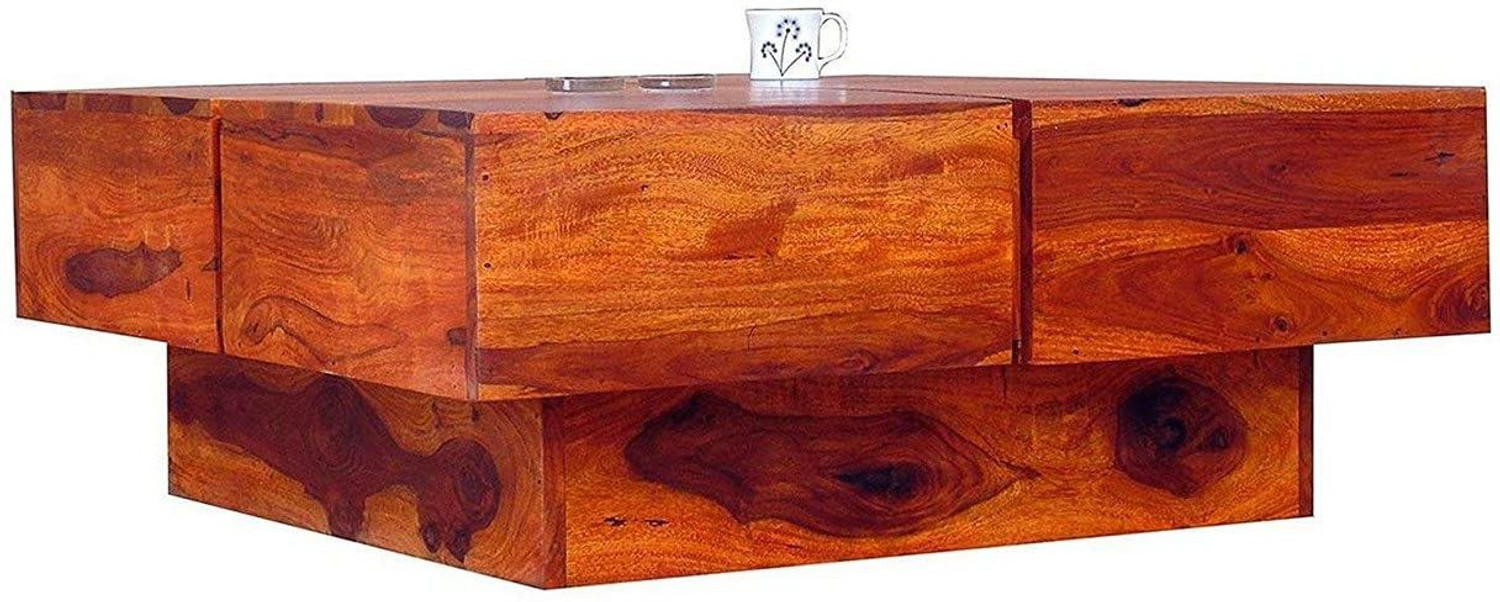 Image of Divine Arts Solid Sheesham Wood Square Center Coffee Table for Living Room Solid Wood Coffee Table