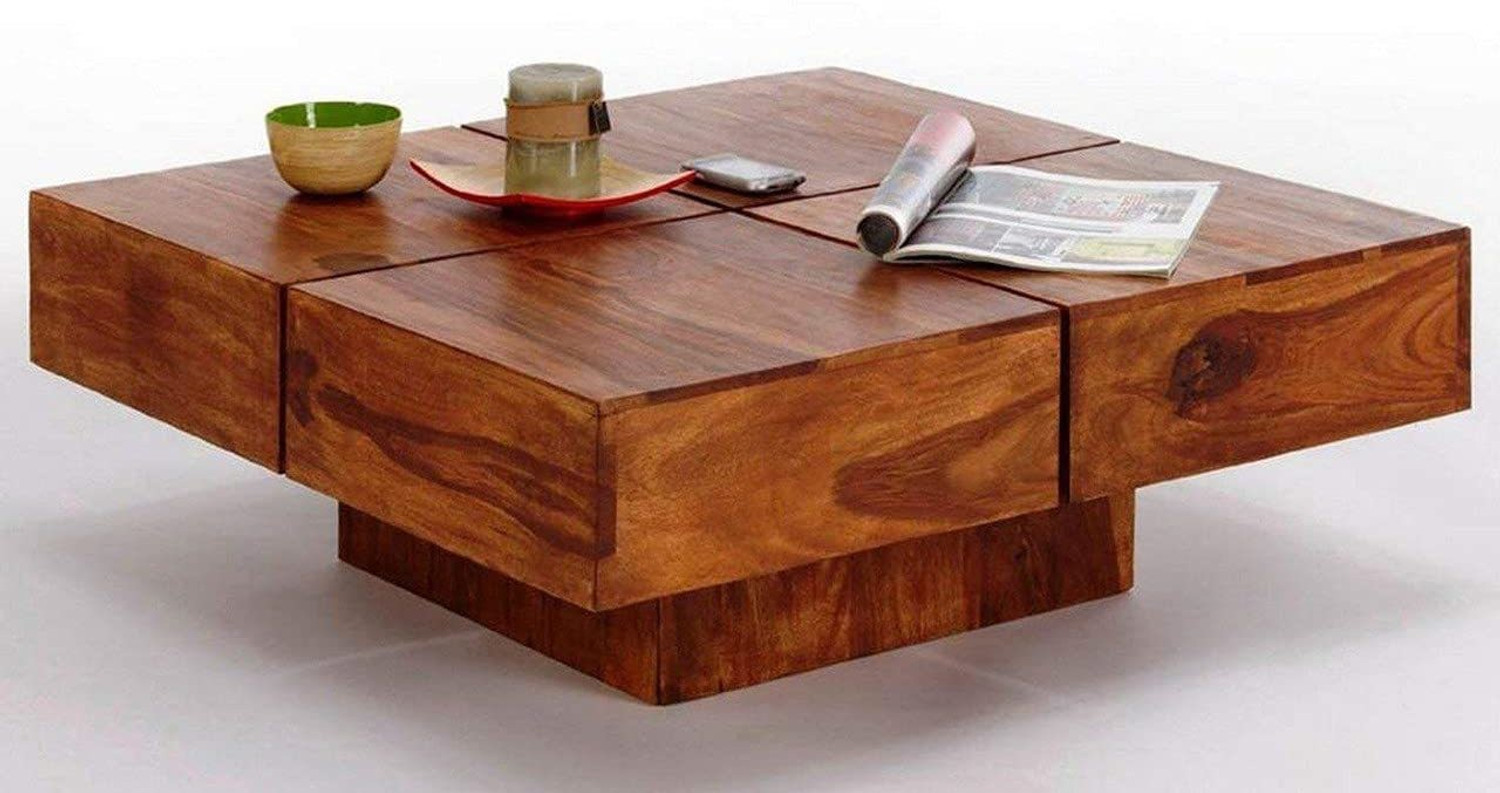 Image of Divine Arts Solid Sheesham Wood Square Center Coffee Table for Living Room Solid Wood Coffee Table