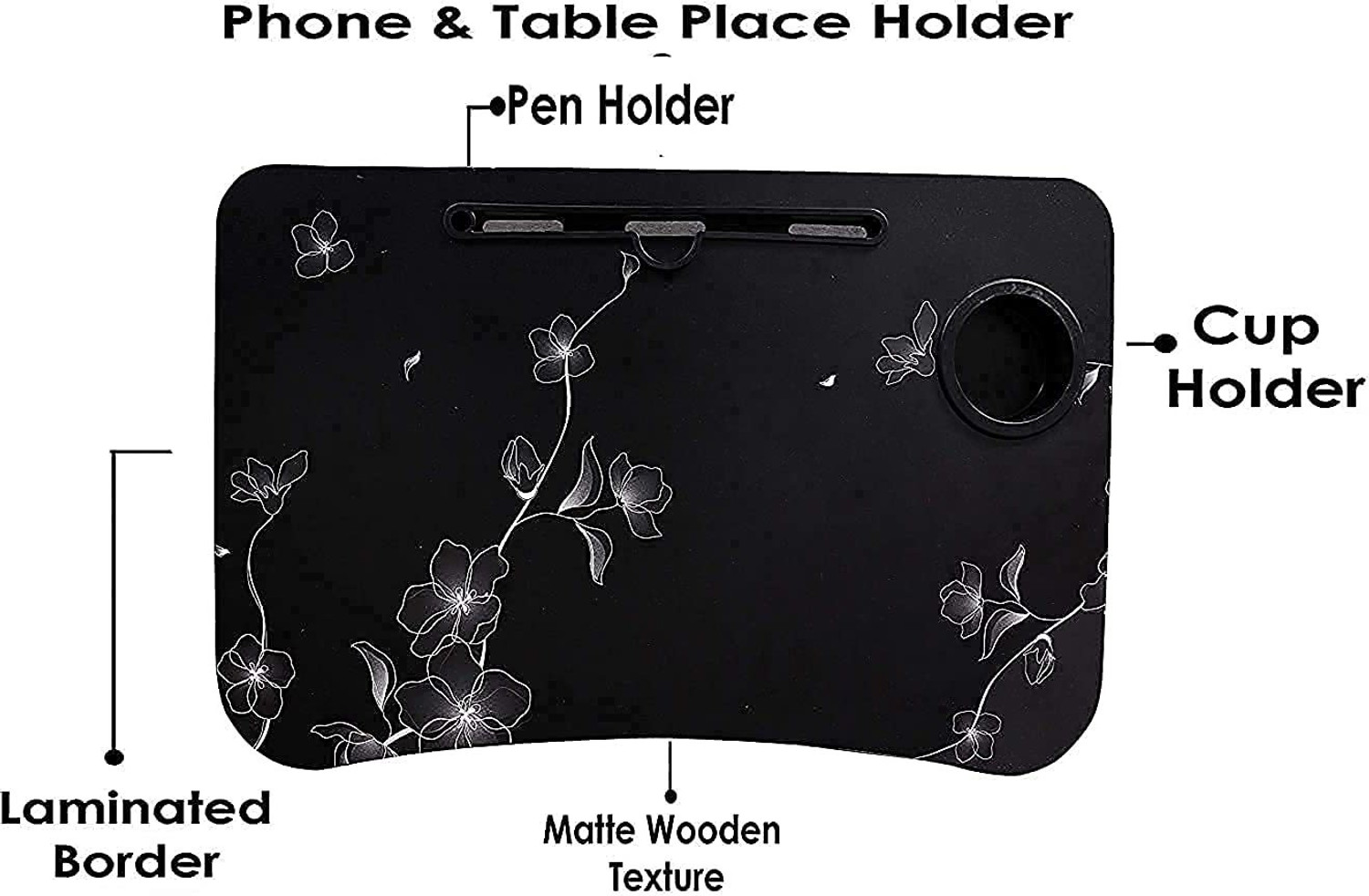 Image of FurniGully Wood Portable Laptop Table (Finish Color - BLACK FLOWER, Pre Assembled)