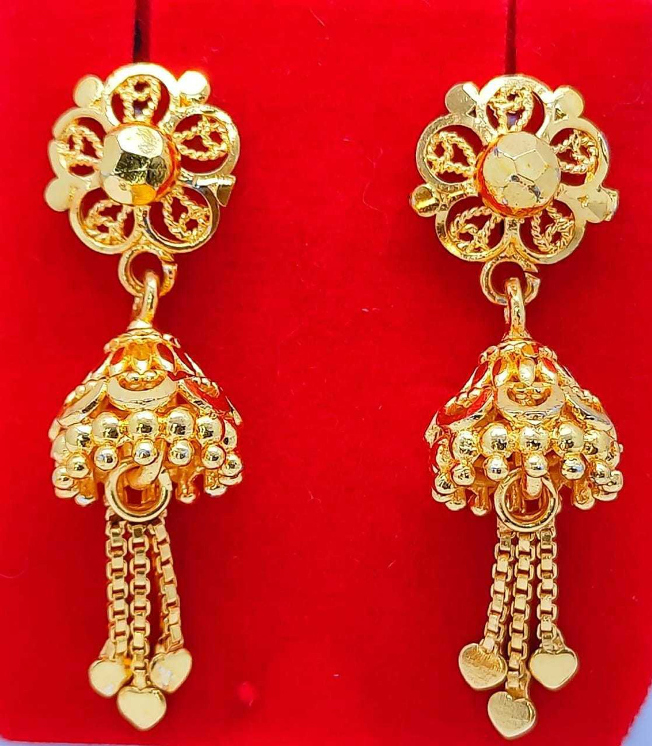 Image of Skumar Gold Golden Tops Earrings Jhumki Studs Earring Set Oxidised Jumka For Women Girl Brass Jhumki Earring
