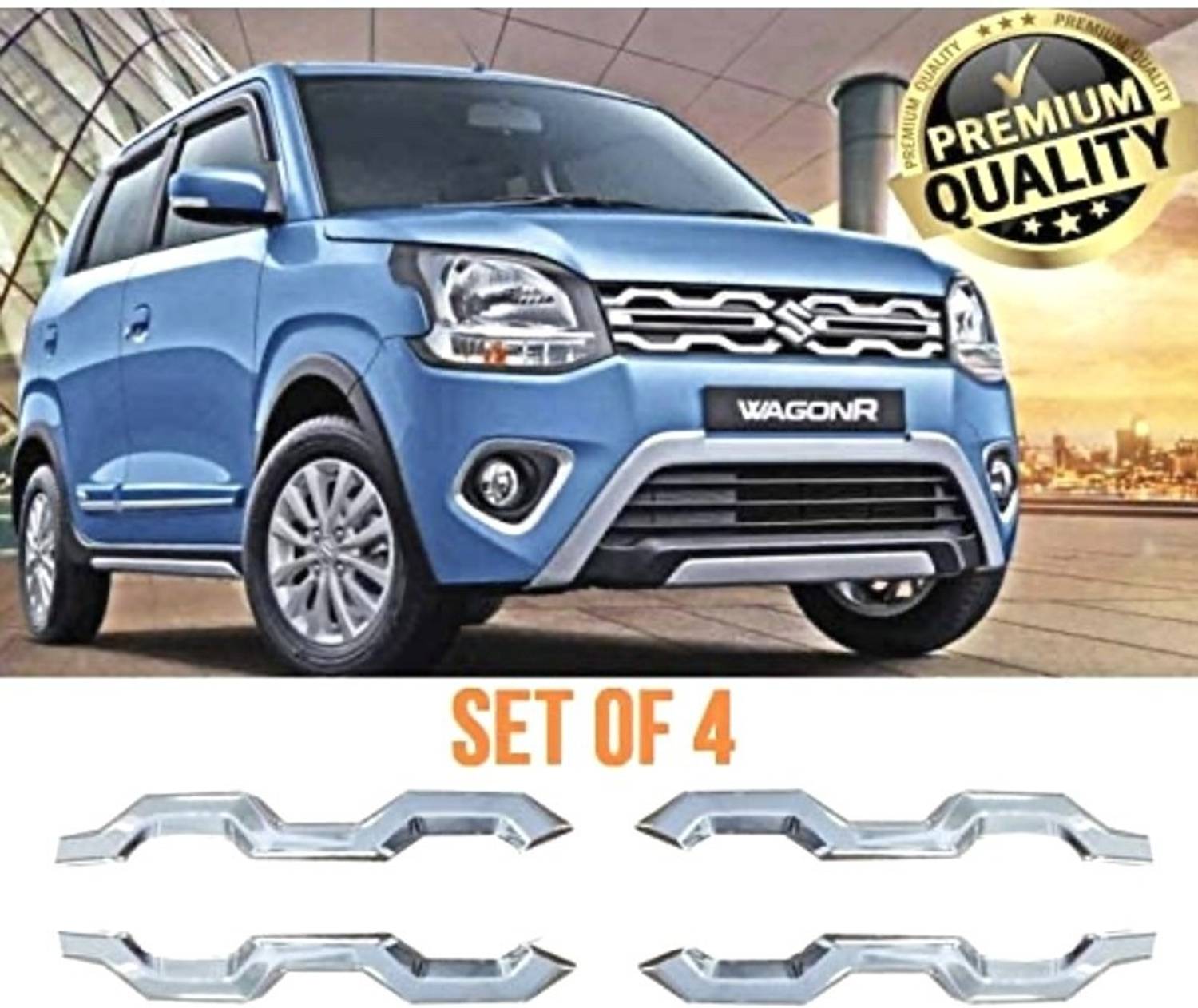 AMARIO Full Chrome Front Grill Trims for Maruti Suzuki Wagon R 2019 onwards Set of 4Pcs WagonR 2019 New Model Front Grill Trims Car Grill Cover