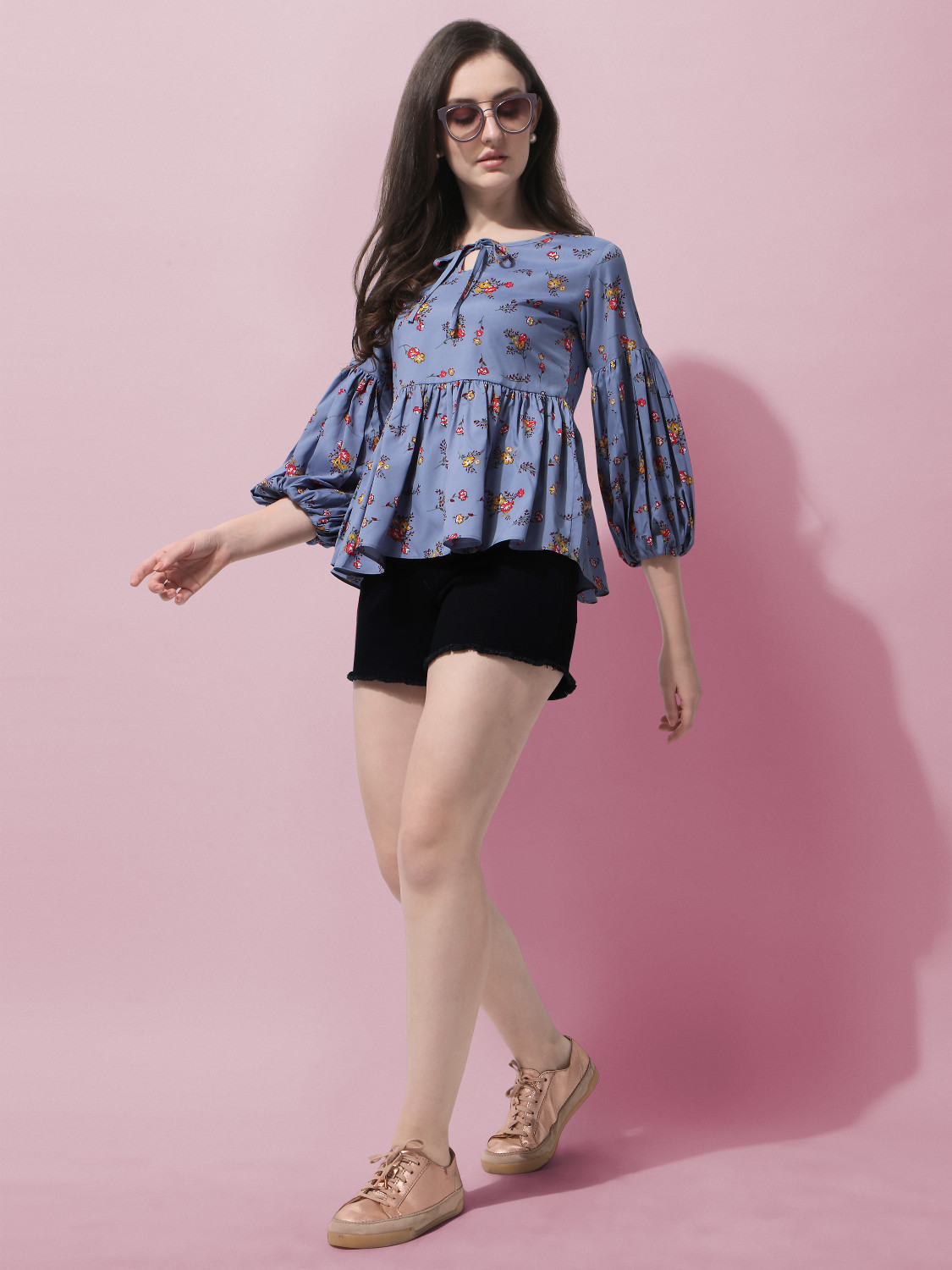 Image of Oomph! Casual Floral Print Women Grey Top