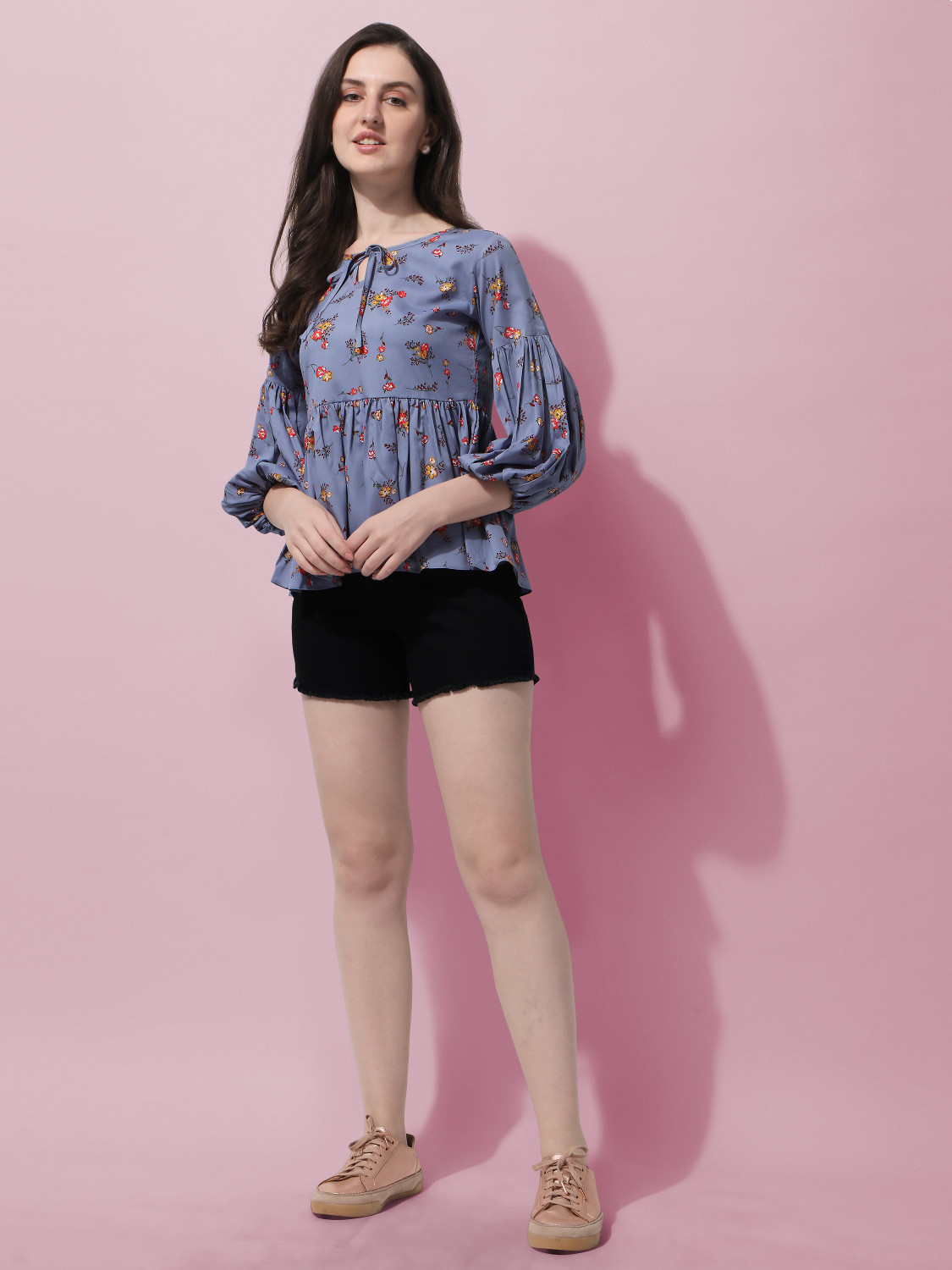 Image of Oomph! Casual Floral Print Women Grey Top
