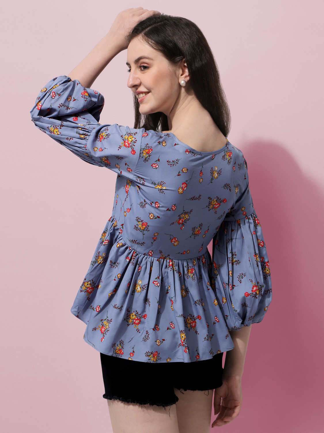 Image of Oomph! Casual Floral Print Women Grey Top