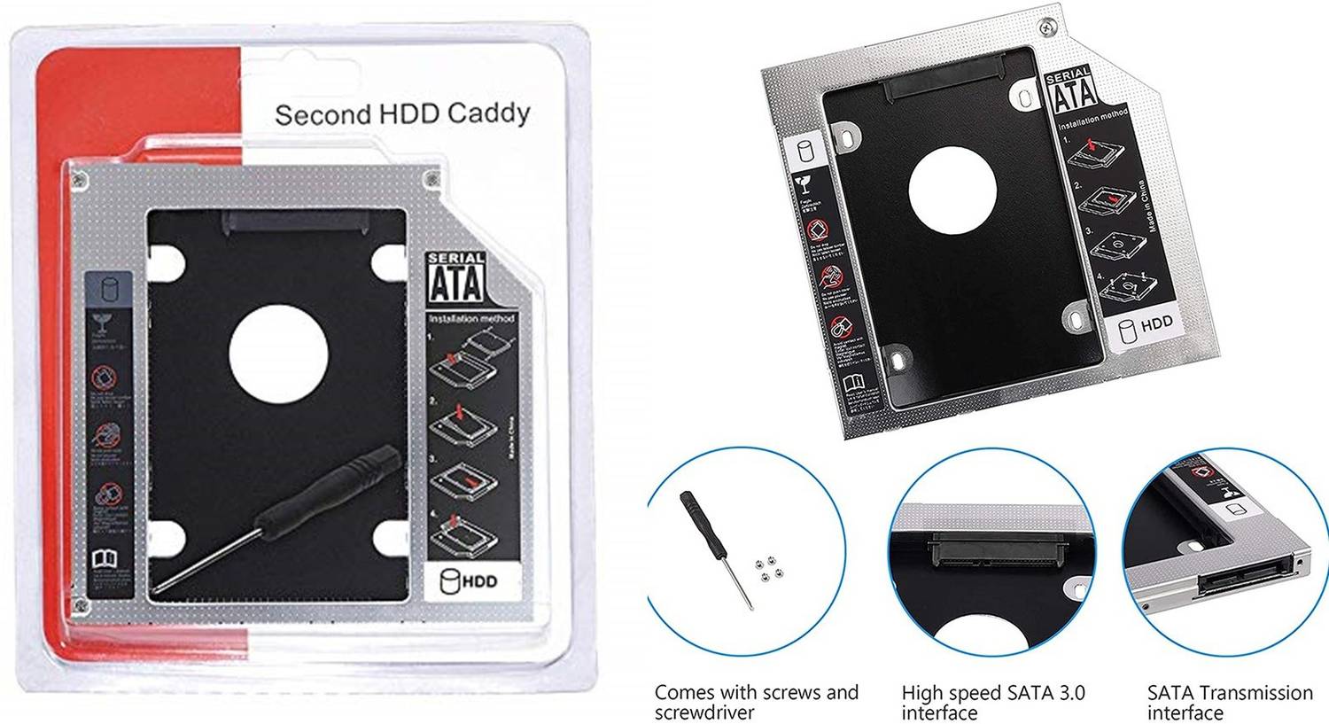 GIPTIP 2.5''Internal 2nd SATA HDD 9.5MM CADDY CD/DVD-ROM to Expanded Data Storage 2.5 inch 9.5 MM Universal HDD Caddy Internal Hard Drive Enclosure