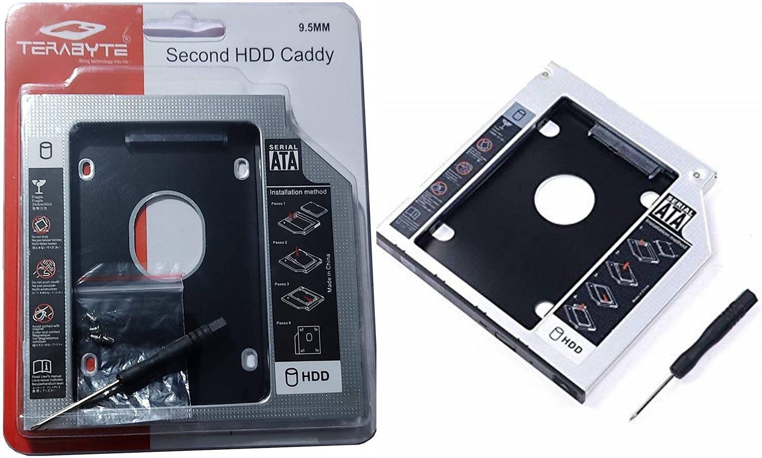 GIPTIP 2nd SATA 9.5 MM HDD CADDY CD/DVD-ROM to Expanded Data Storage for All Laptop/PC 2.5 inch 9.5 MM Universal HDD Caddy Internal Hard Drive Enclosure