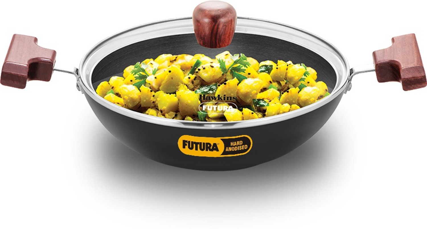 Image of Hawkins Deep-Fry Pan, Glass (AK15G) Kadhai 22 cm diameter with Lid 1.5 L capacity