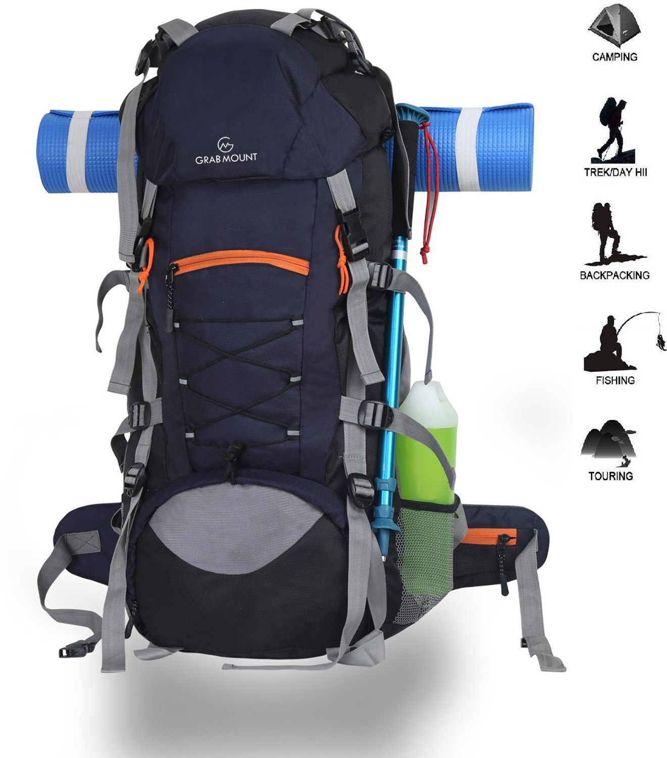 Image of GRABMOUNT Hiking Mountain Trekking Travel Bag pack & Rucksack with shoe compartment Rucksack - 65 L