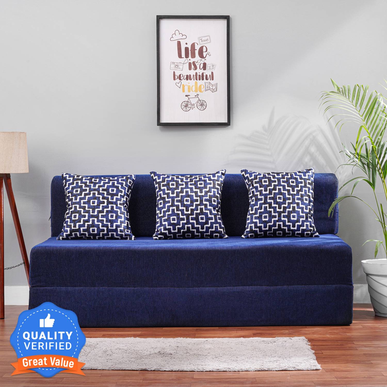 Solis Primus 3-Seater Blue Sofa Bed - Image 1