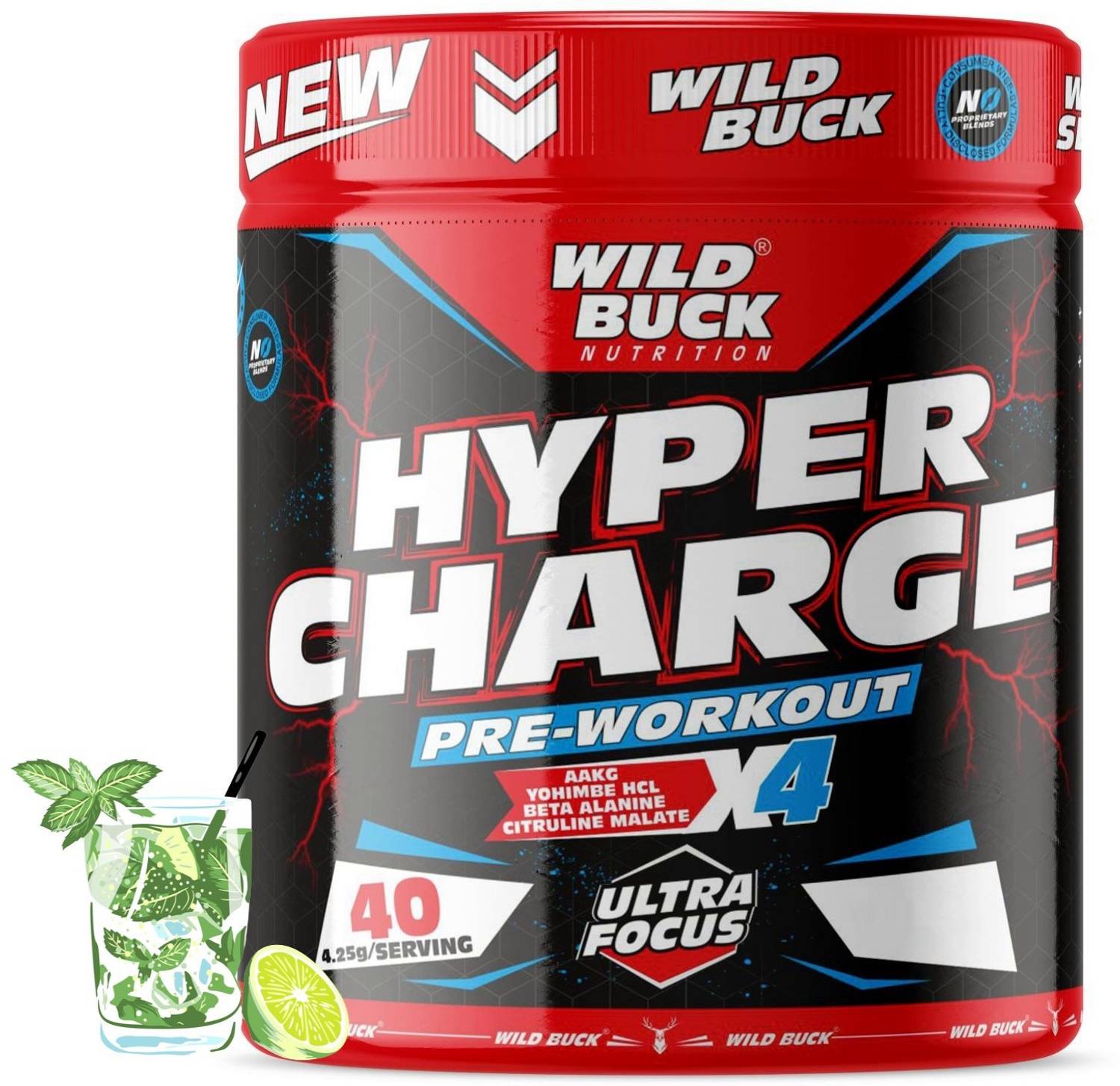 WILD BUCK Hyper Charge Pre-Workout For Hardcore Pump ,Non-Crash Energy Both For Men &Women Energy Drink