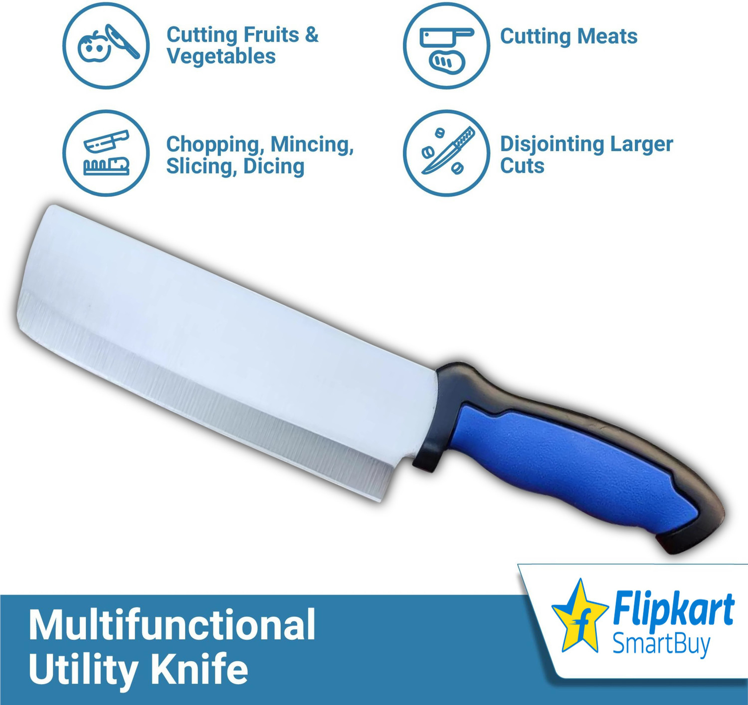 Image of Flipkart SmartBuy 1 Pc Stainless Steel Knife Multi-Purpose High Quality Heavy Stainless Steel Blade Lasting Sharp Professional Chef And Kitchen Knife 7x2 inches Knives for Cutting Fruits, Vegetable, Meat YG115