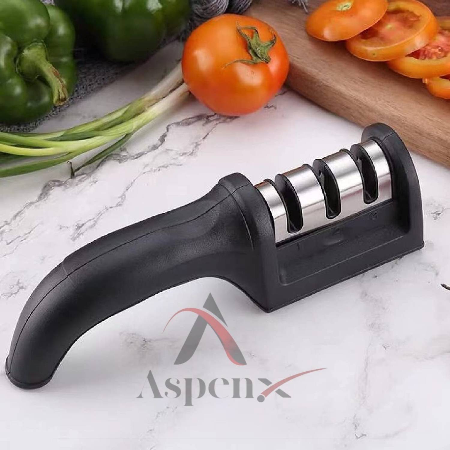 ASPENX 3 Stages Knife Sharpener Ceramic, Diamond and Stainless Steel Knife(black) Knife Sharpening Steel