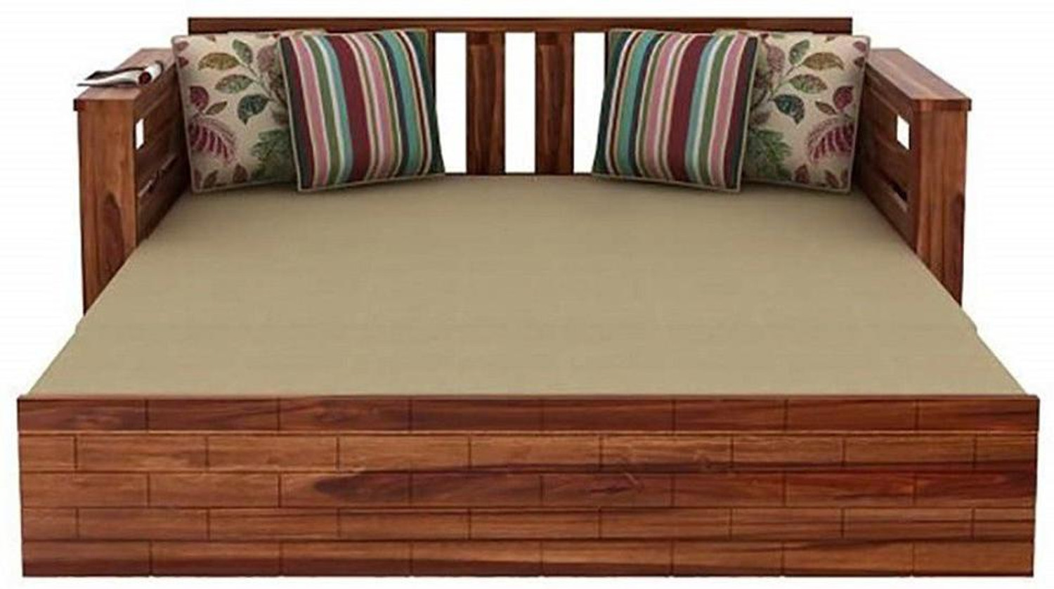 Image of Divine Arts Solid Sheesham Wood Set with Storage and 3 Seater Double Solid Wood Pull Out Sofa Cum Bed
