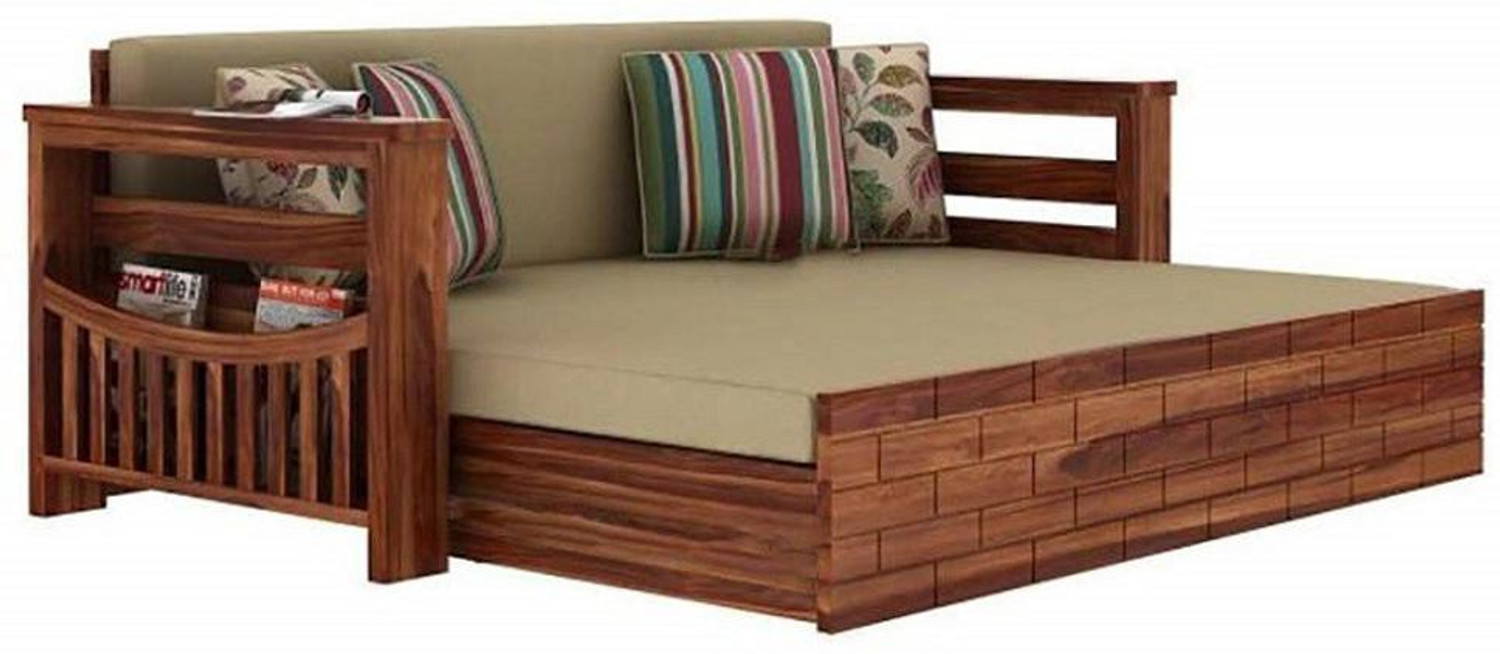 Image of Divine Arts Solid Sheesham Wood Set with Storage and 3 Seater Double Solid Wood Pull Out Sofa Cum Bed