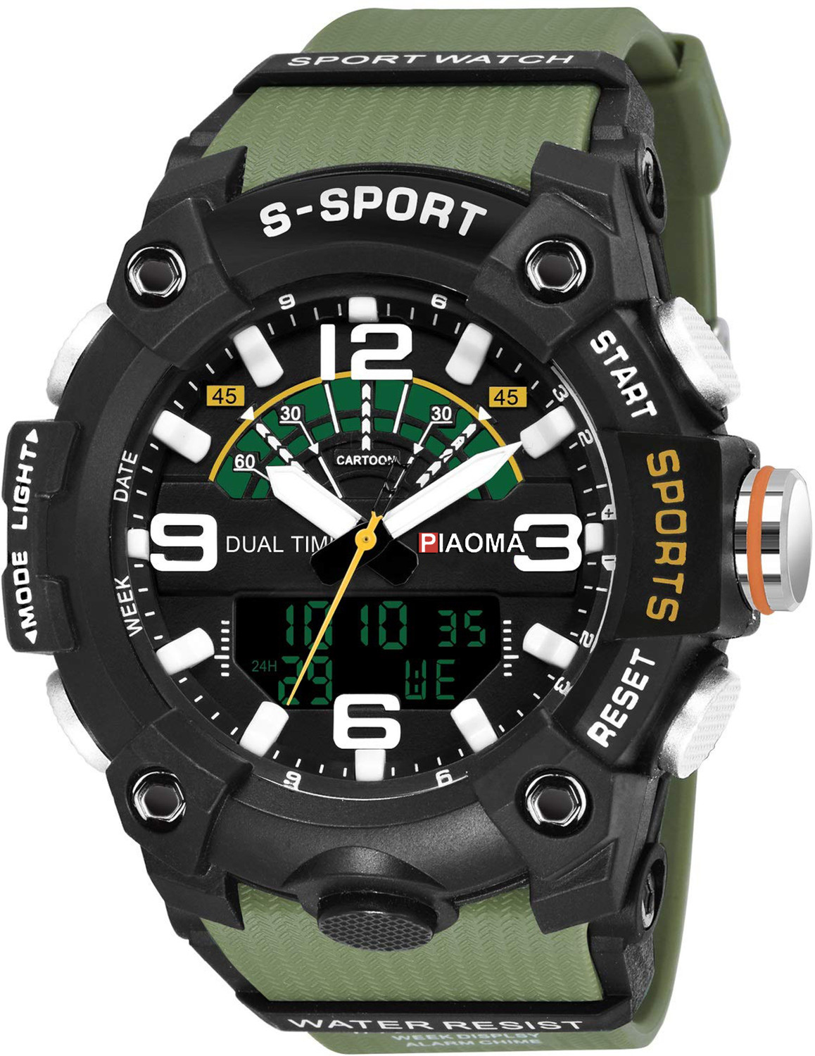 Image of Piaoma Analog-Digital Military Full Black Sports Fully Waterproof Analog-Digital Watch - For Men PMAGRNSCK0506