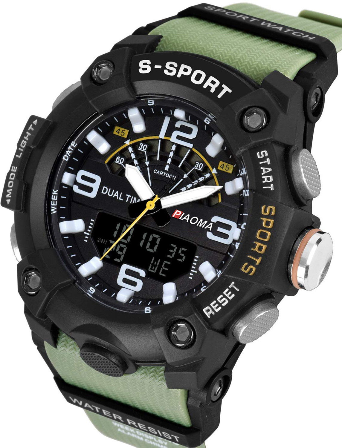 Image of Piaoma Analog-Digital Military Full Black Sports Fully Waterproof Analog-Digital Watch - For Men PMAGRNSCK0506