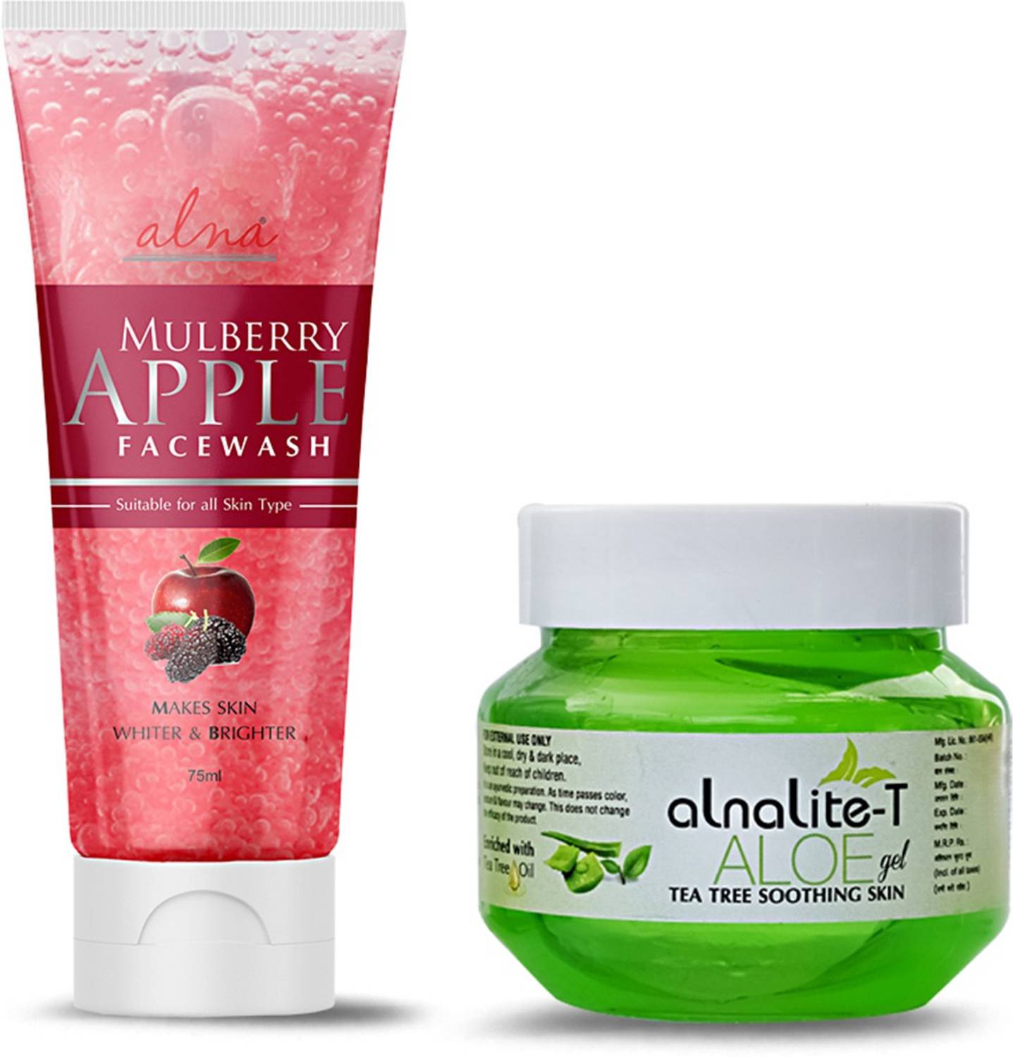Alna Care Mulberry Aple Face wash With Alna lite-T Aloe vera Face Gel Tea tree Soothing Skin | Skin care Combo
