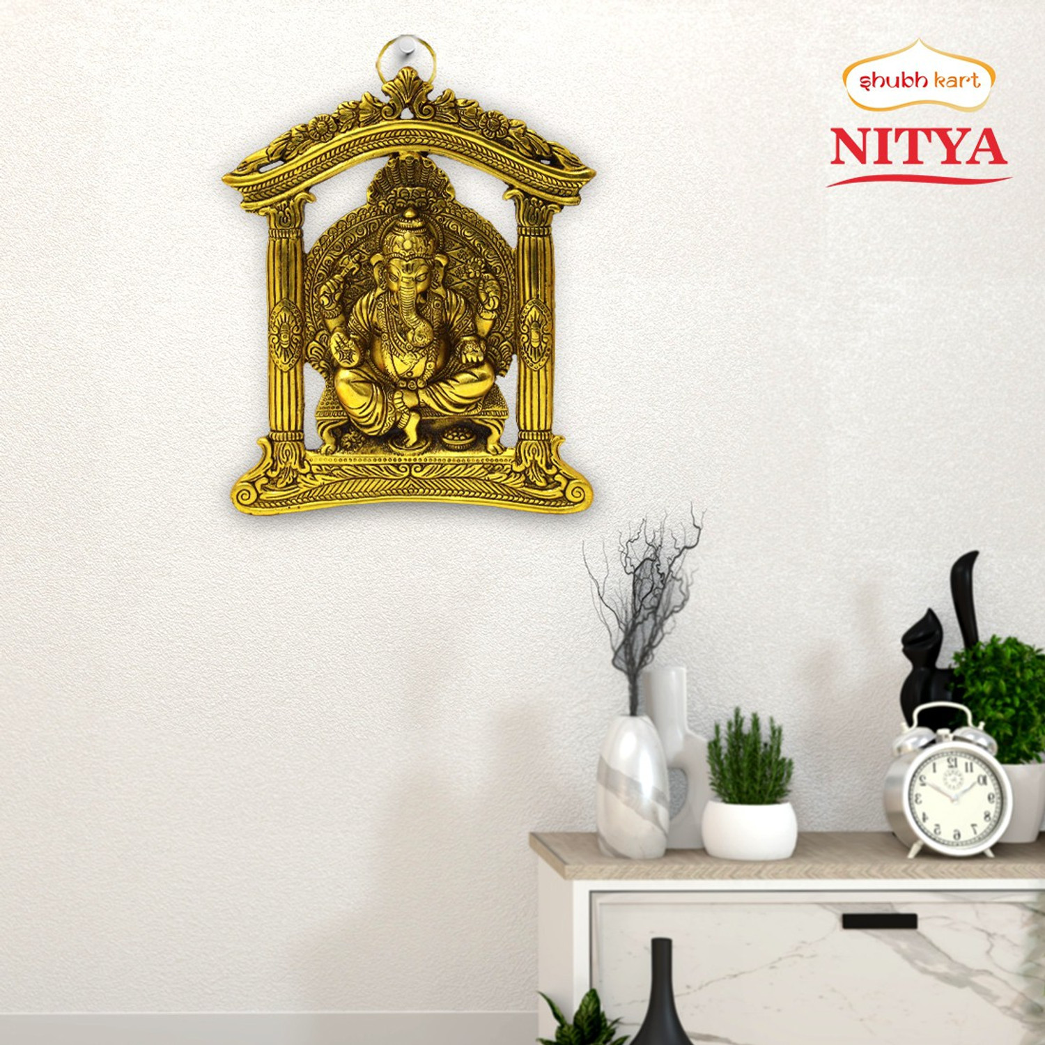 Image of Shubhkart Nitya Aaradhya Ganesh Murti Statue For Wall Hanging - 572 g Decorative Showpiece - 28.5 cm