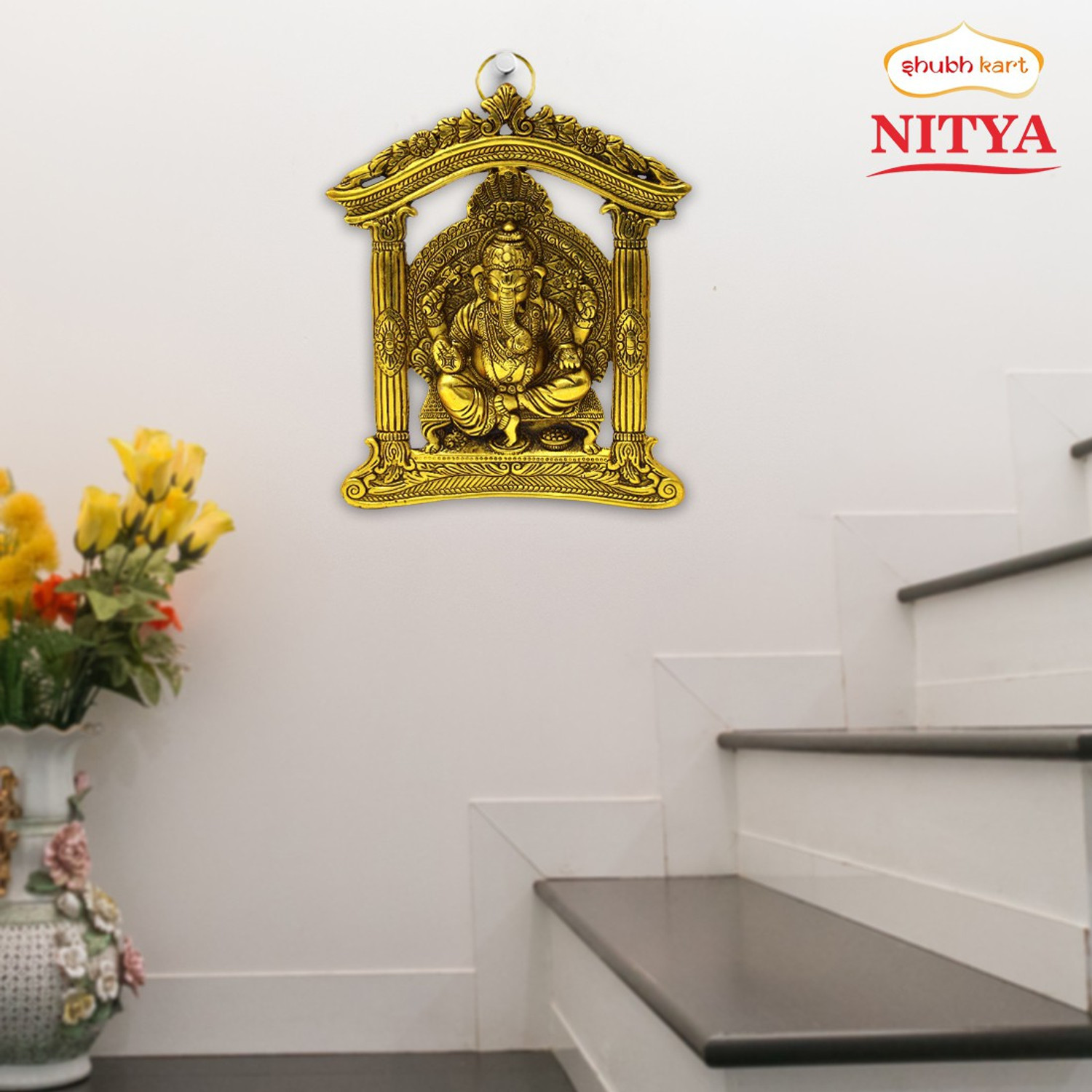 Image of Shubhkart Nitya Aaradhya Ganesh Murti Statue For Wall Hanging - 572 g Decorative Showpiece - 28.5 cm