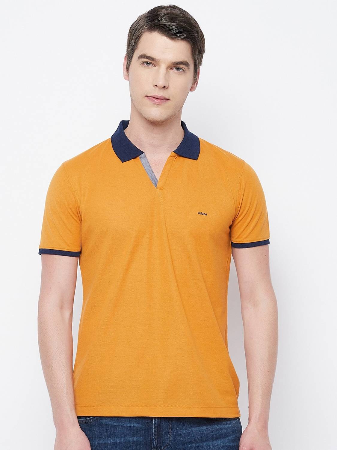 Adobe Solid Men Polo Neck Yellow T-Shirt