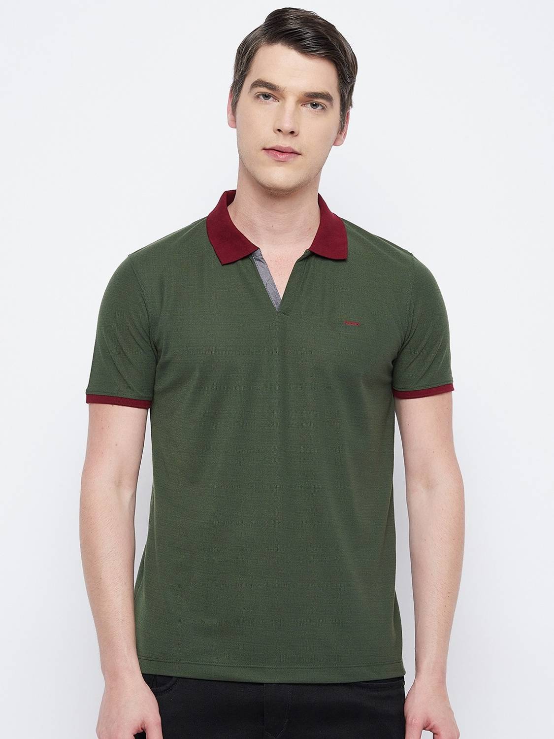 Adobe Solid Men Polo Neck Green T-Shirt