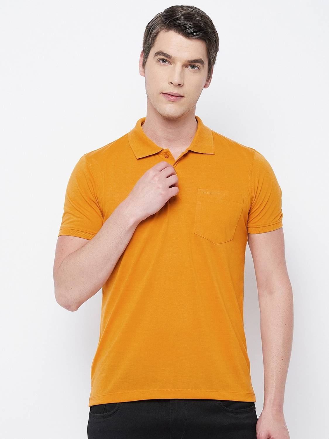 Adobe Solid Men Polo Neck Yellow T-Shirt
