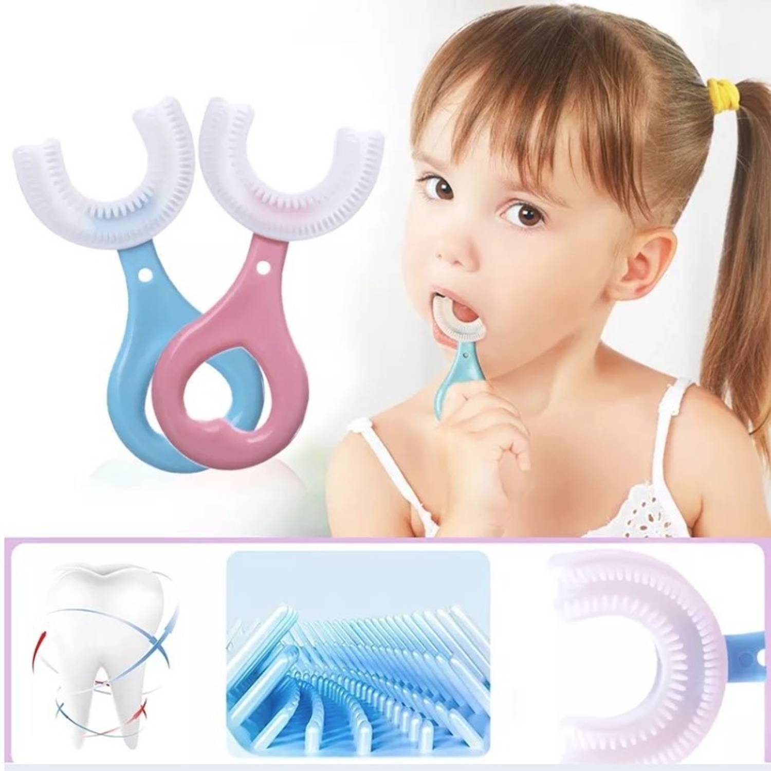 AddBeauty Silicone Toothbrush 360 Degree U-shaped Kids Brush Teeth U-type manual mouth Ultra Soft Toothbrush