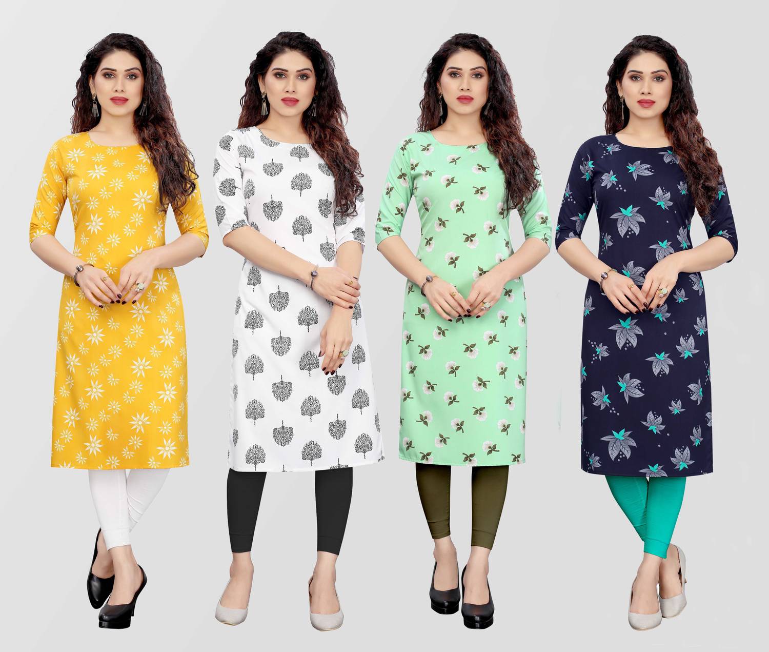 KILLARI Pack of 4 Women Printed Crepe Straight Kurta (Multicolor)