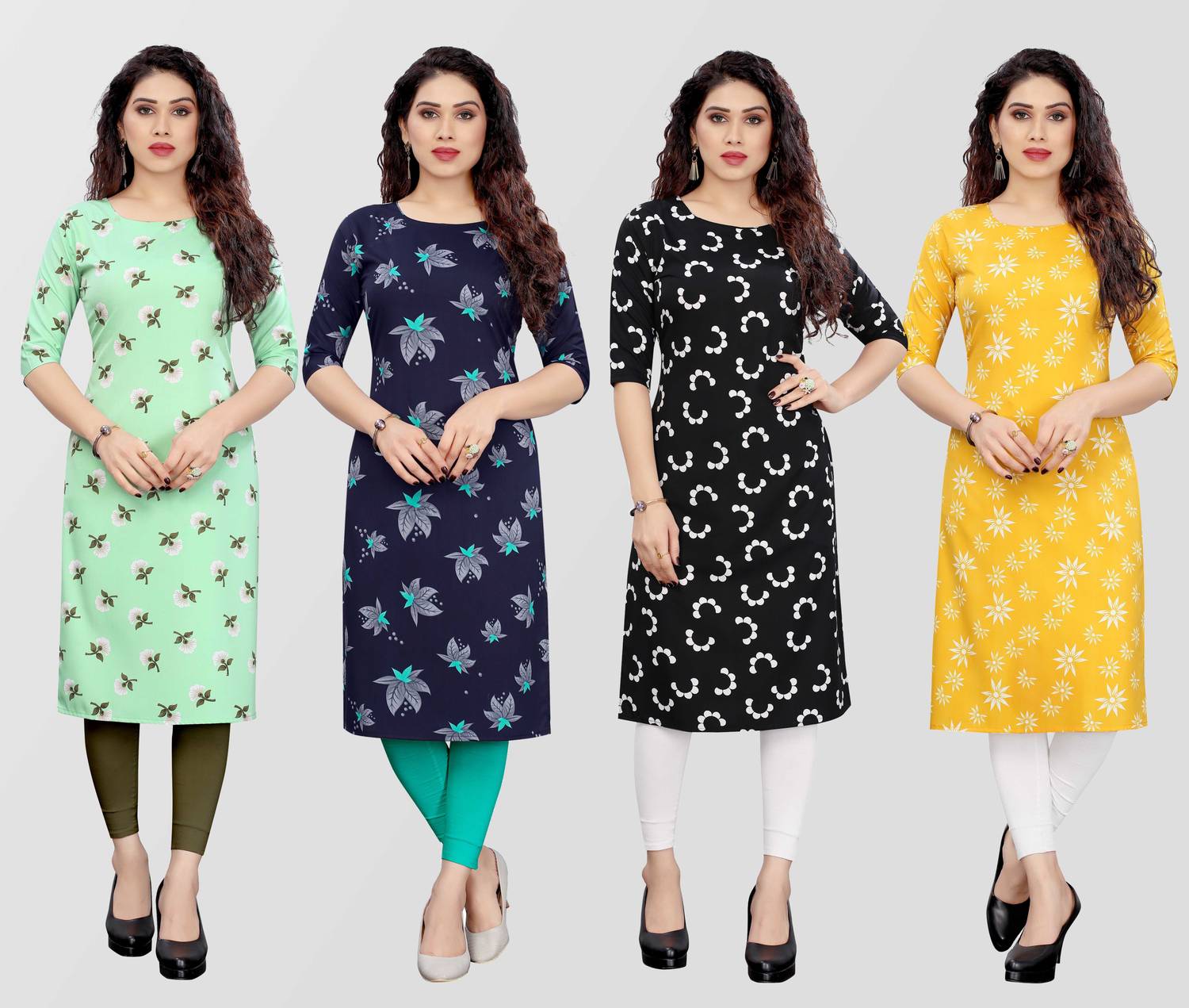 KILLARI Pack of 4 Women Printed Crepe Straight Kurta (Multicolor)