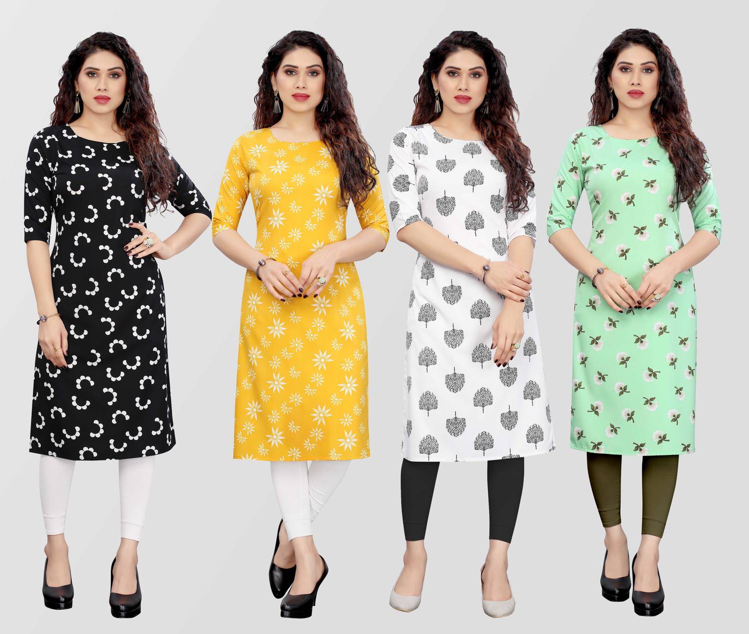 KILLARI Pack of 4 Women Printed Crepe Straight Kurta (Multicolor)