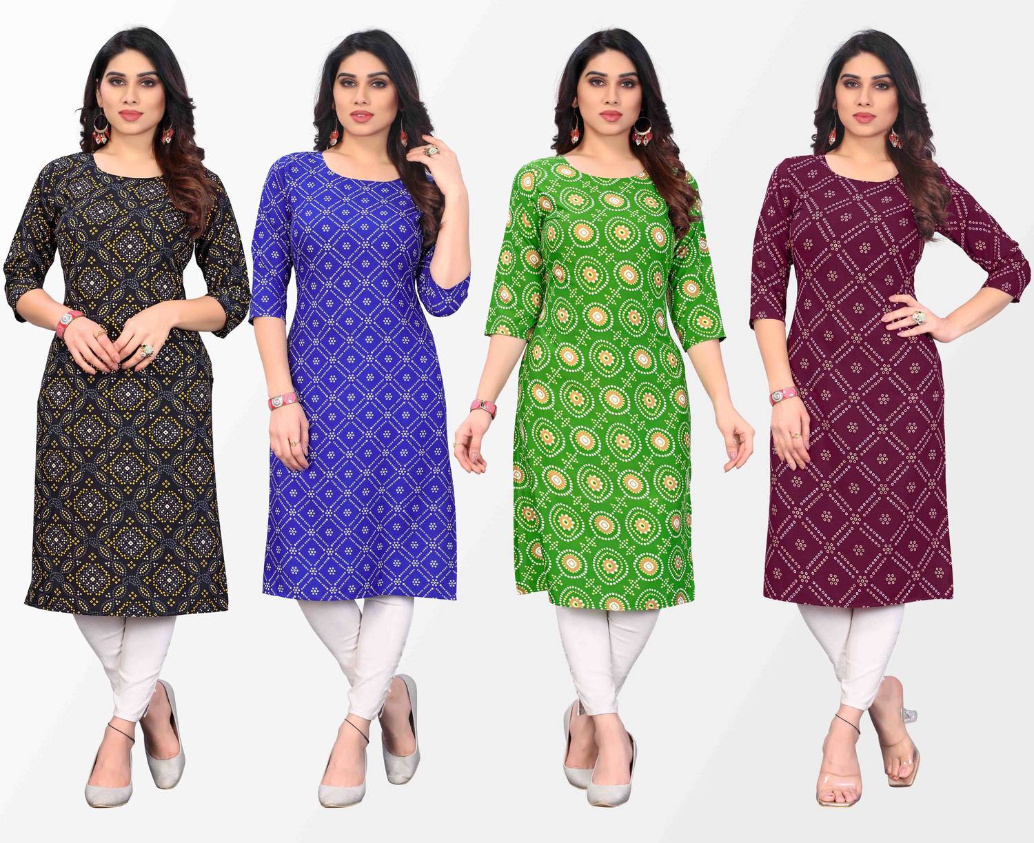 KILLARI Pack of 4 Women Printed Crepe Straight Kurta (Multicolor)