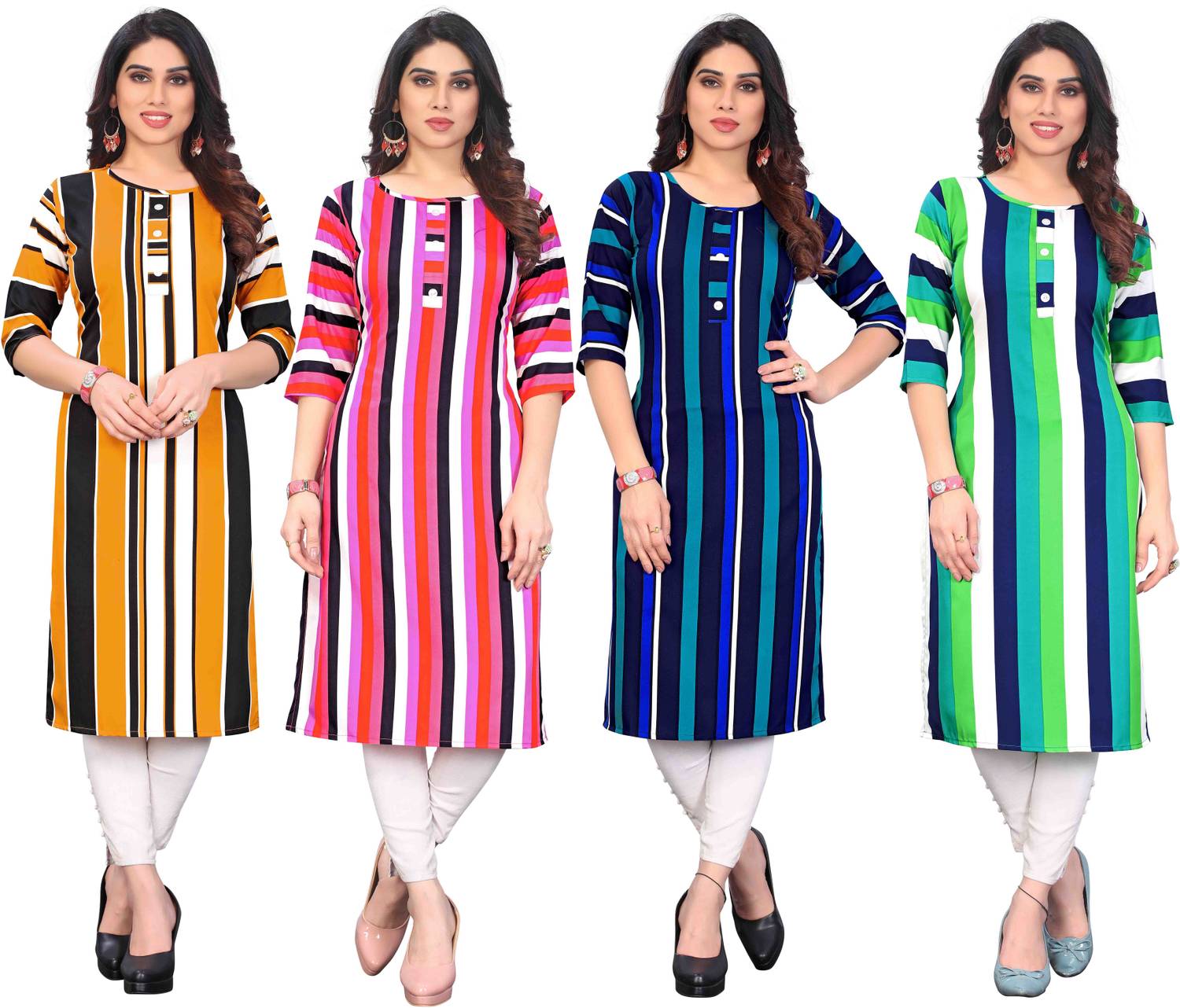 KILLARI Pack of 4 Women Printed Crepe Straight Kurta (Multicolor)