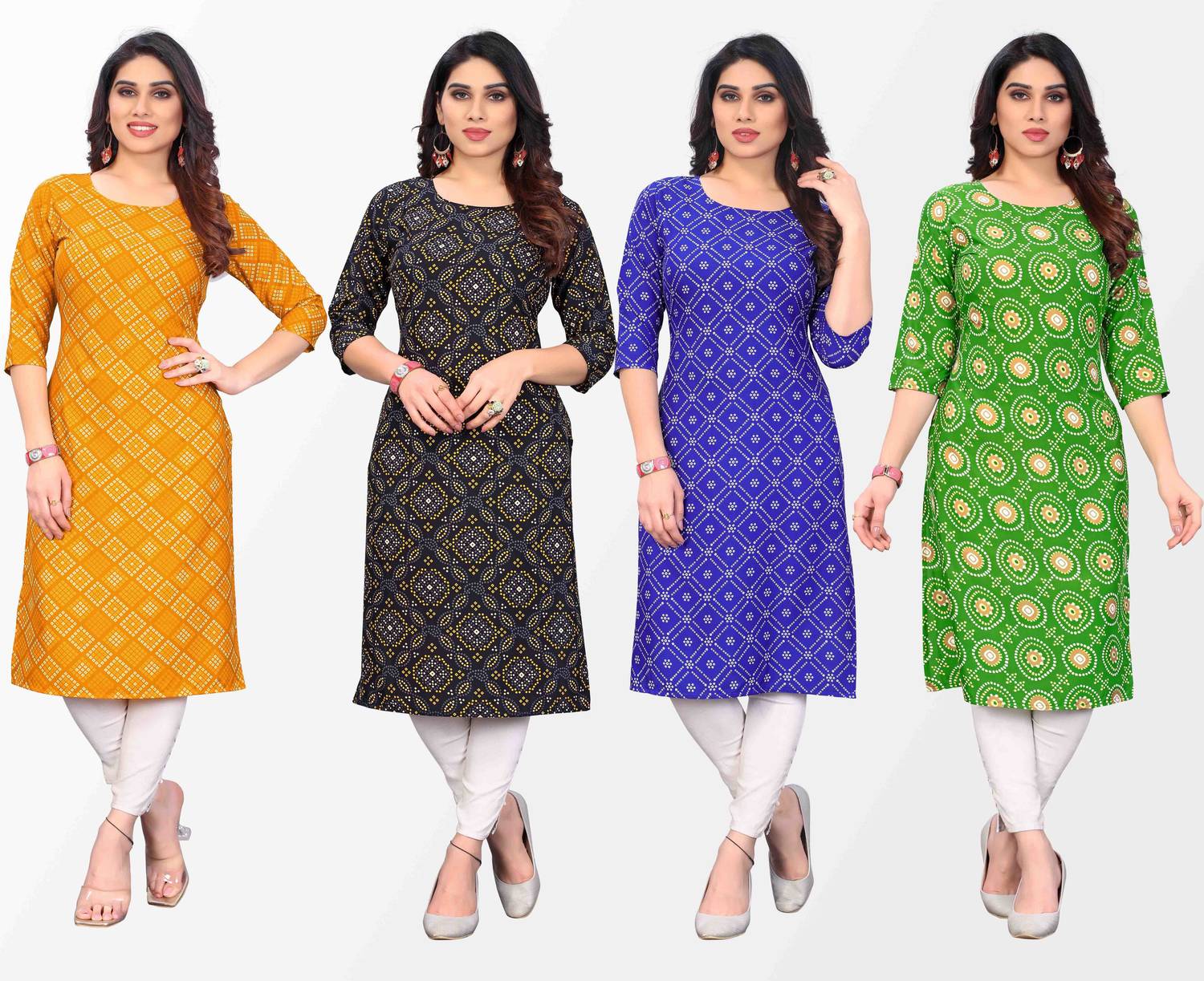 KILLARI Pack of 4 Women Printed Crepe Straight Kurta (Multicolor)