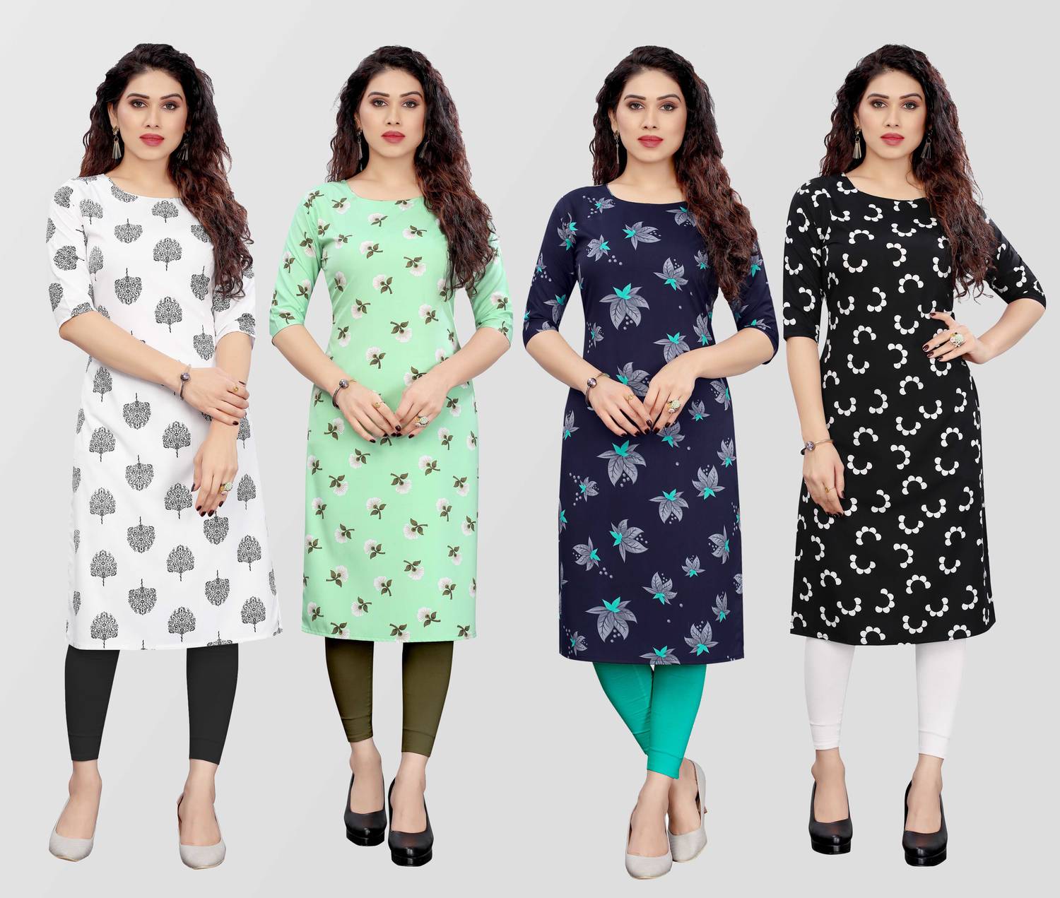 KILLARI Pack of 4 Women Printed Crepe Straight Kurta (Multicolor)
