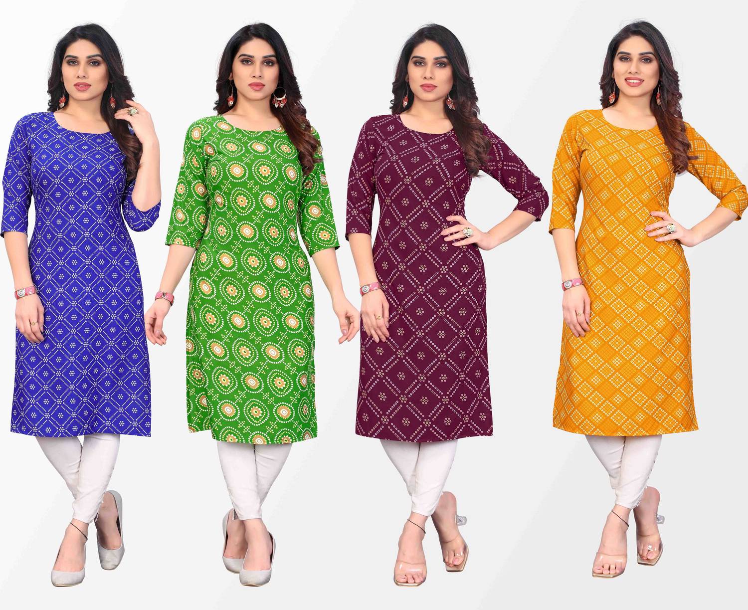 KILLARI Pack of 4 Women Printed Crepe Straight Kurta (Multicolor)