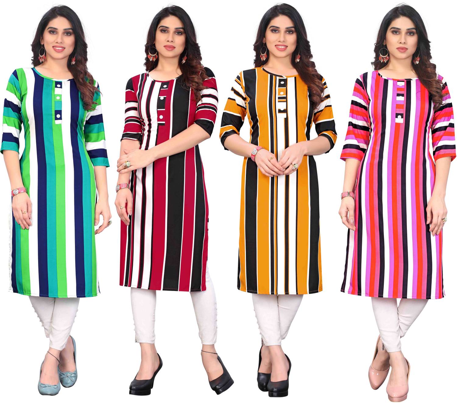 KILLARI Pack of 4 Women Printed Crepe Straight Kurta (Multicolor)