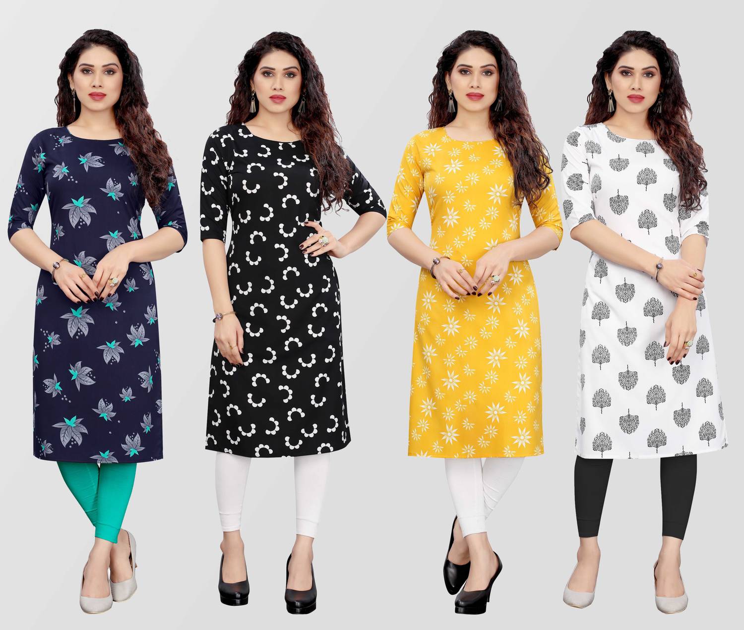 KILLARI Pack of 4 Women Printed Crepe Straight Kurta (Multicolor)