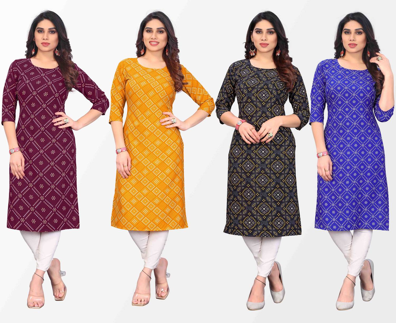 KILLARI Pack of 4 Women Printed Crepe Straight Kurta (Multicolor)