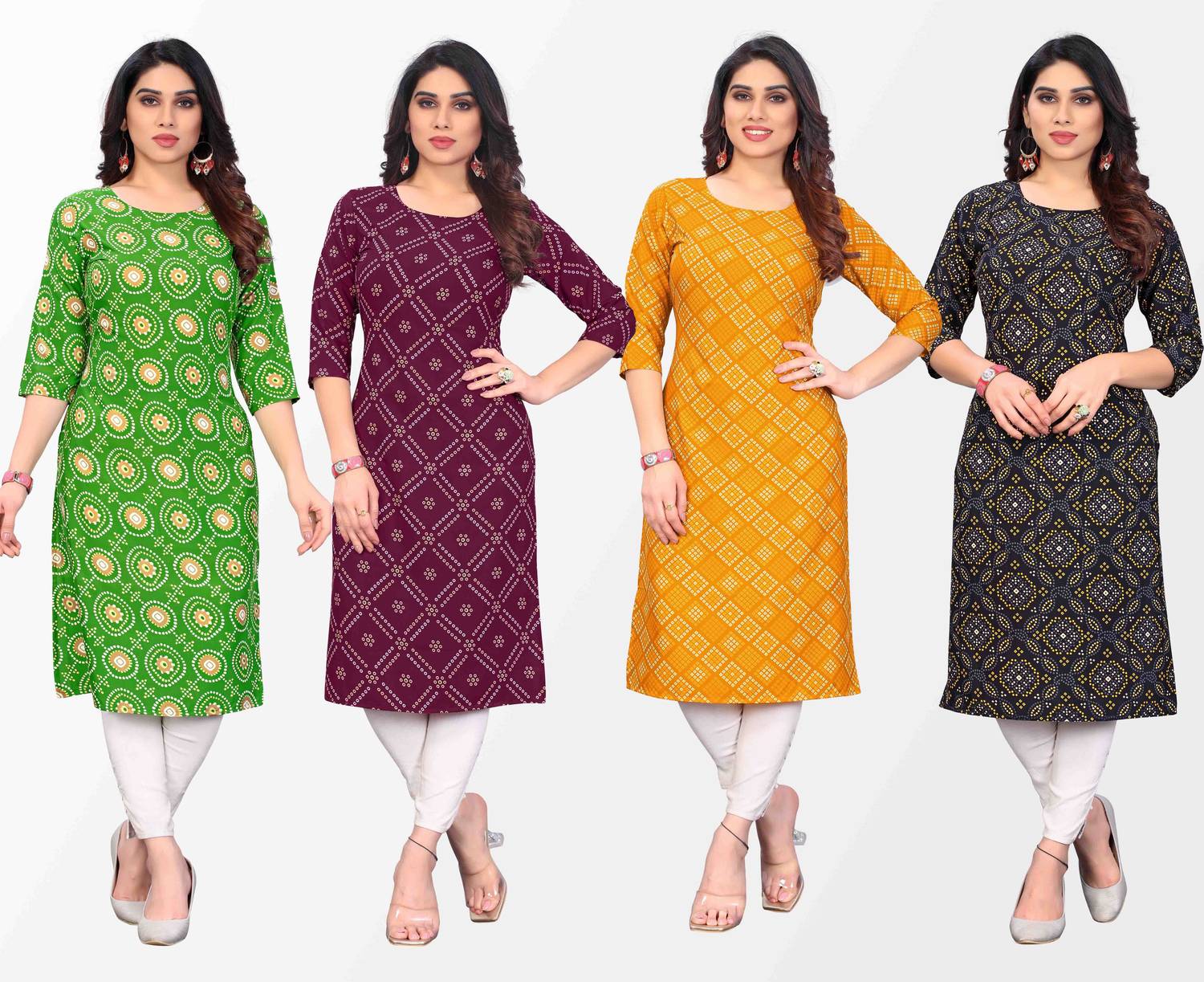 KILLARI Pack of 4 Women Printed Crepe Straight Kurta (Multicolor)