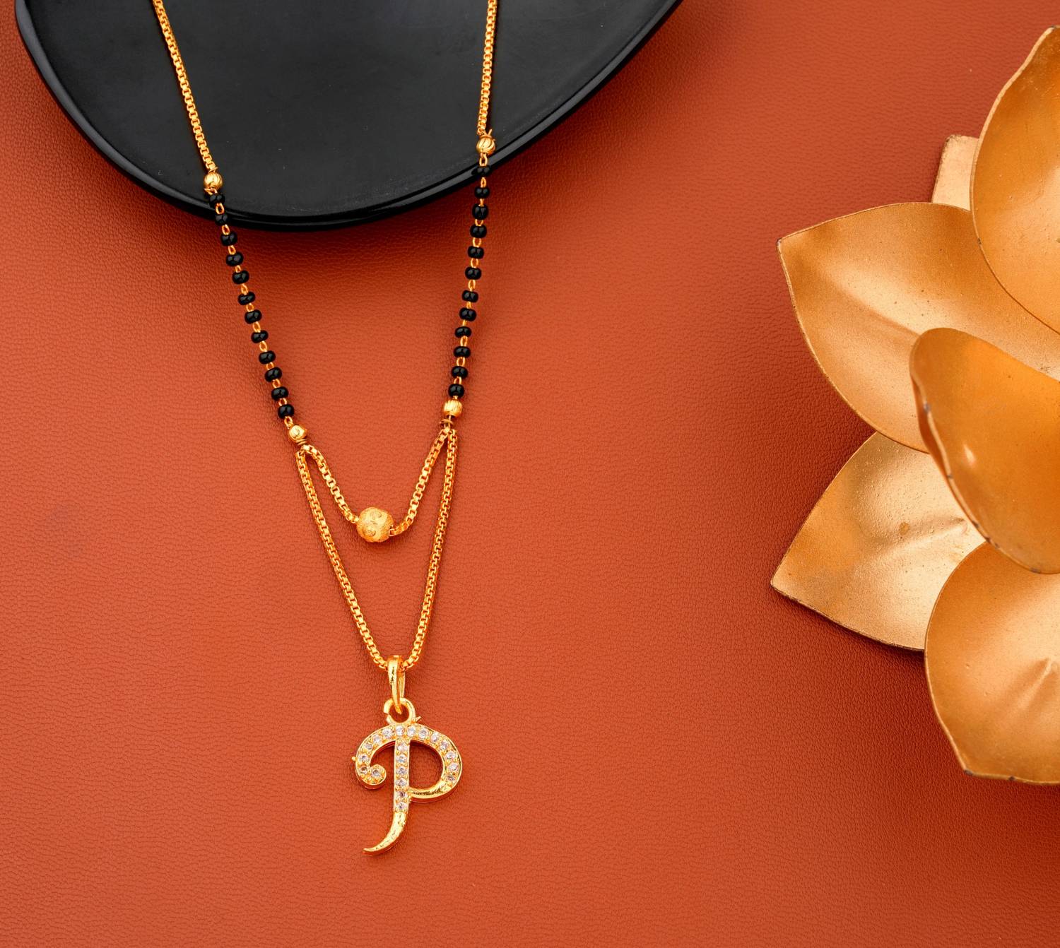 Bright STYLE P Letter Alphabet Name Gold Plated Pendant Locket For Girls/Women Gold-plated Alloy Design New Model Mangalsutras Alloy Mangalsutra