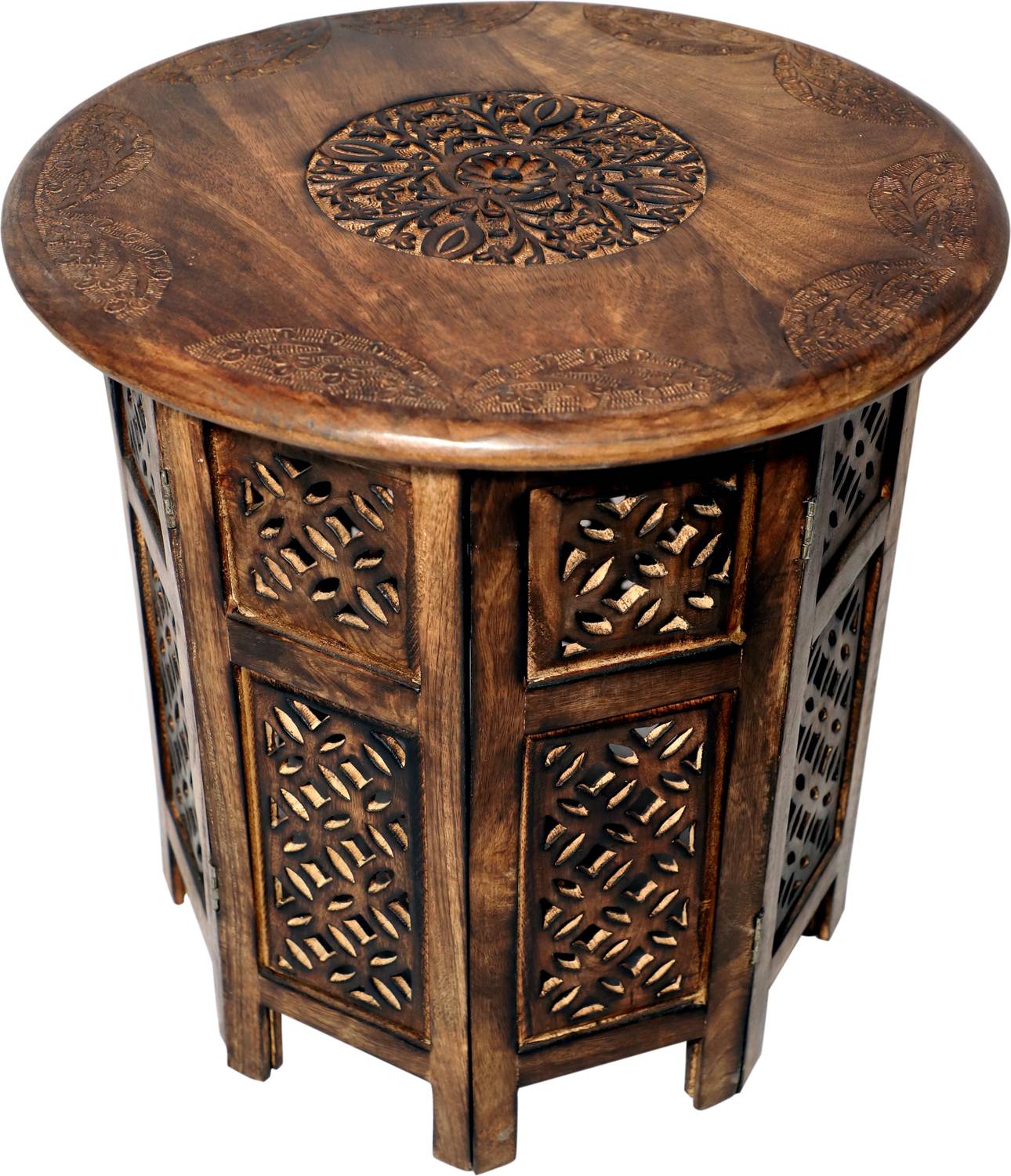 Artesia Wooden Handcrafted Carved Solid Folding Brown Coffee Tabl