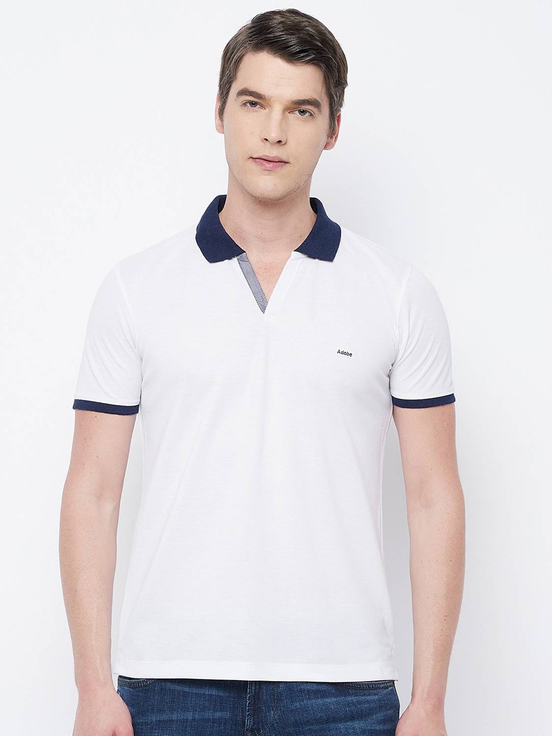 Adobe Solid Men Polo Neck White T-Shirt